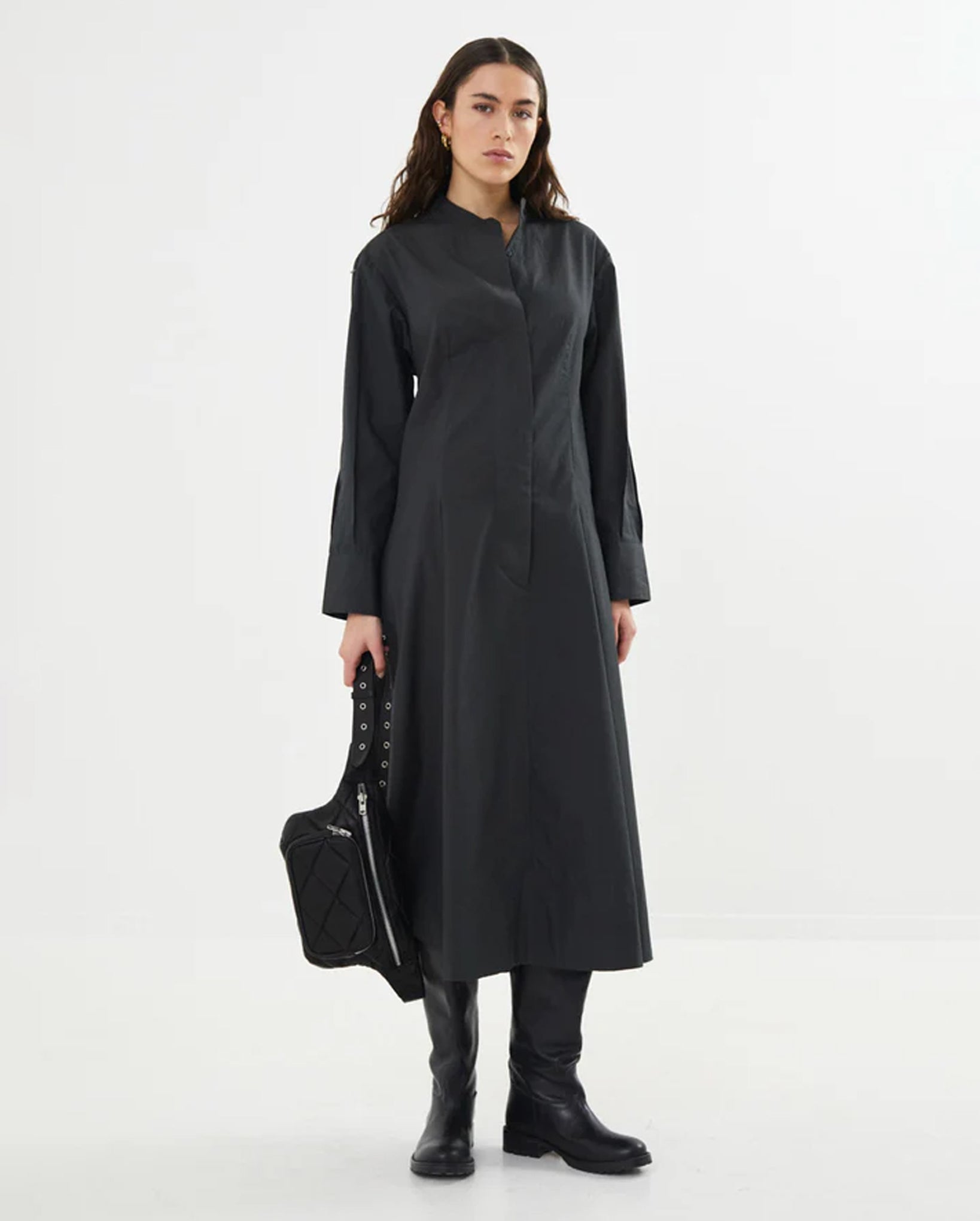 long sleeve pirate dress Lucienne Poplin Long Pirate Dress (Charcoal) – Who Boutique