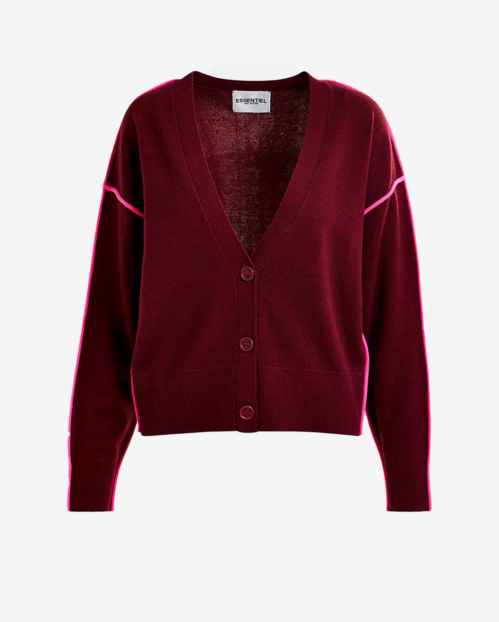 Wool-Blend Cardigan With Contrasting Details (Mauve)