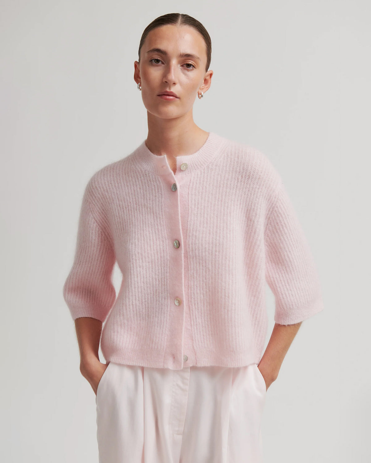Andrea Knit Rib Cardigan (Crystal Pink)