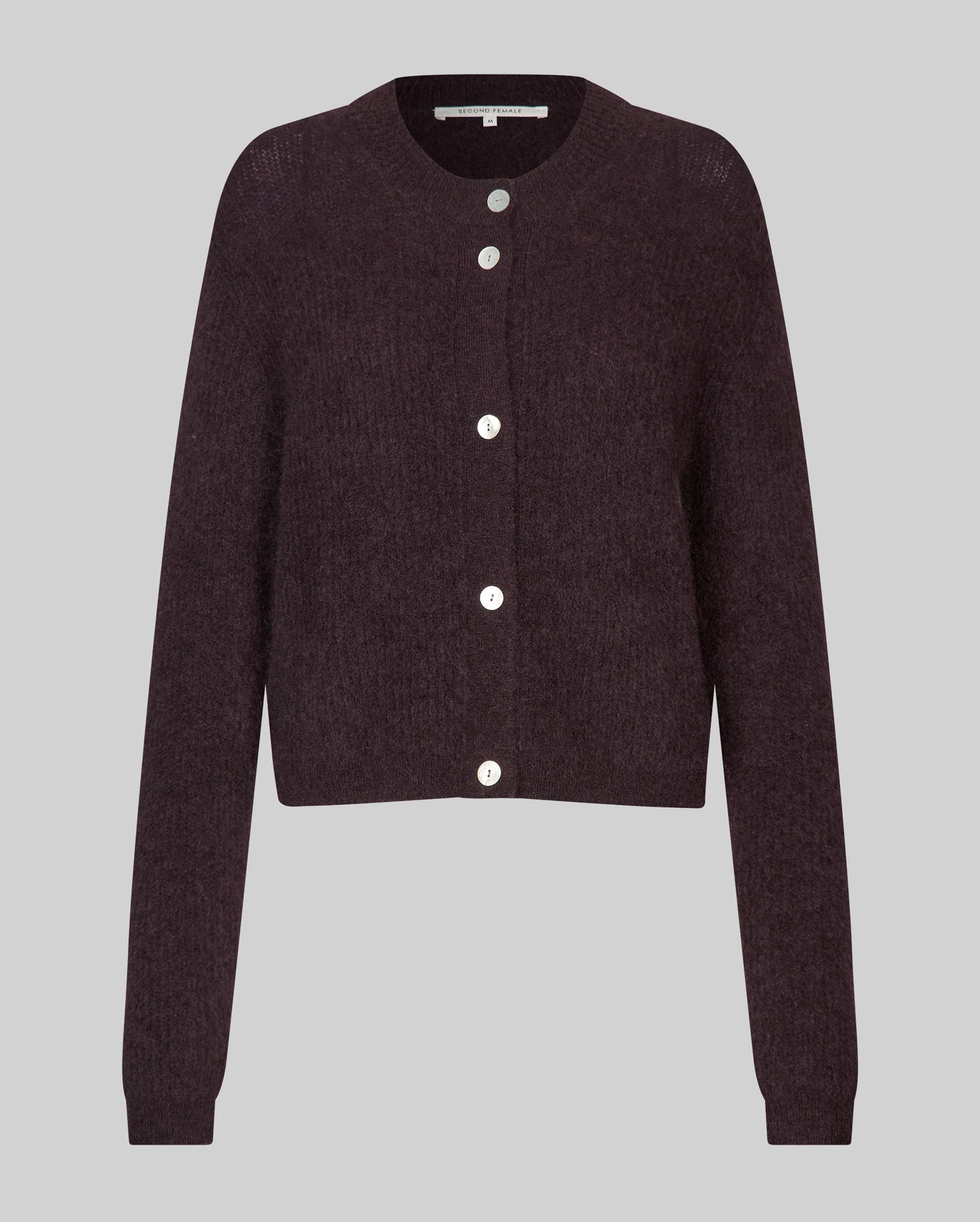 Andrea Rib Knit LS Cardigan (Chocolate Plum)