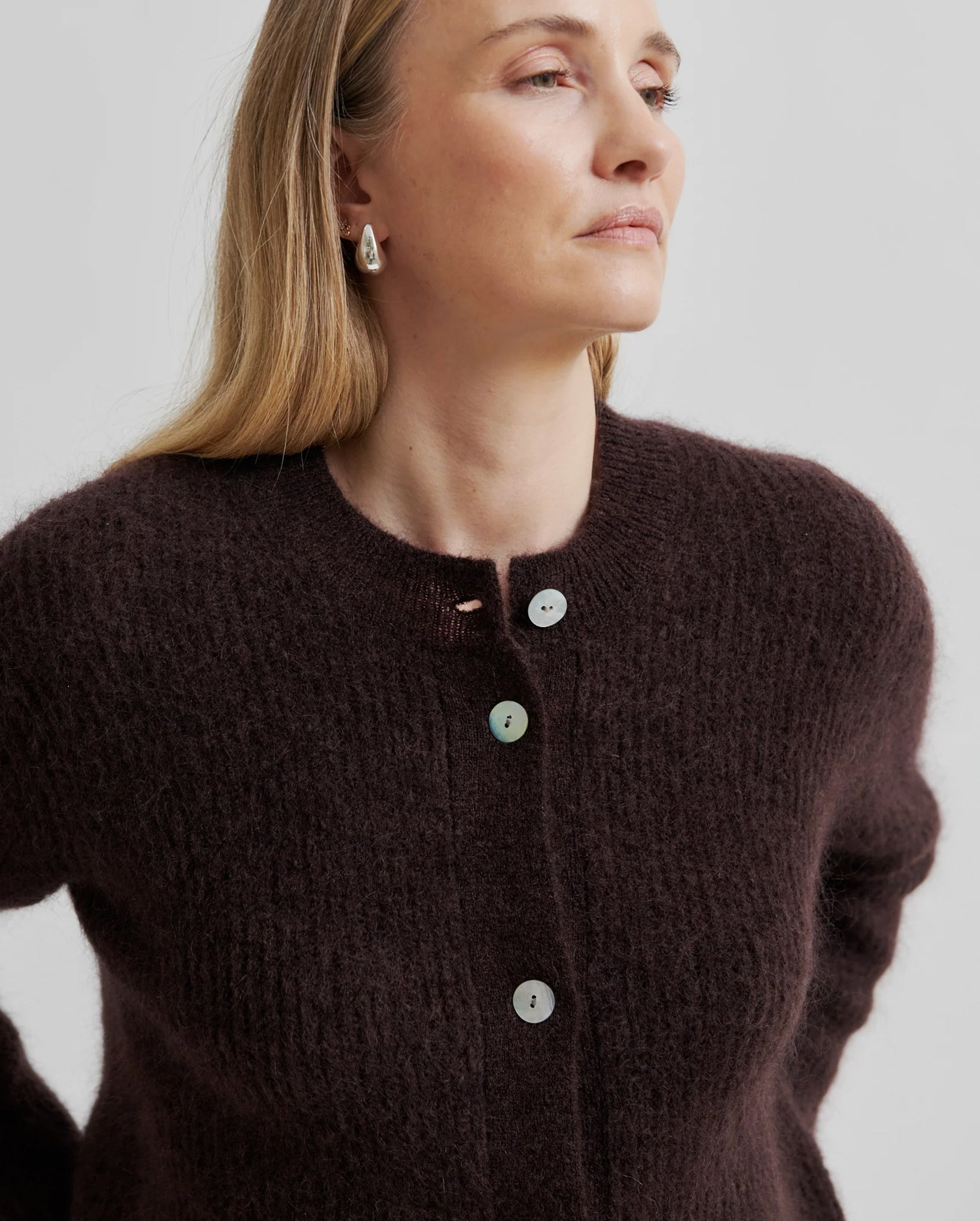 Andrea Rib Knit LS Cardigan (Chocolate Plum)