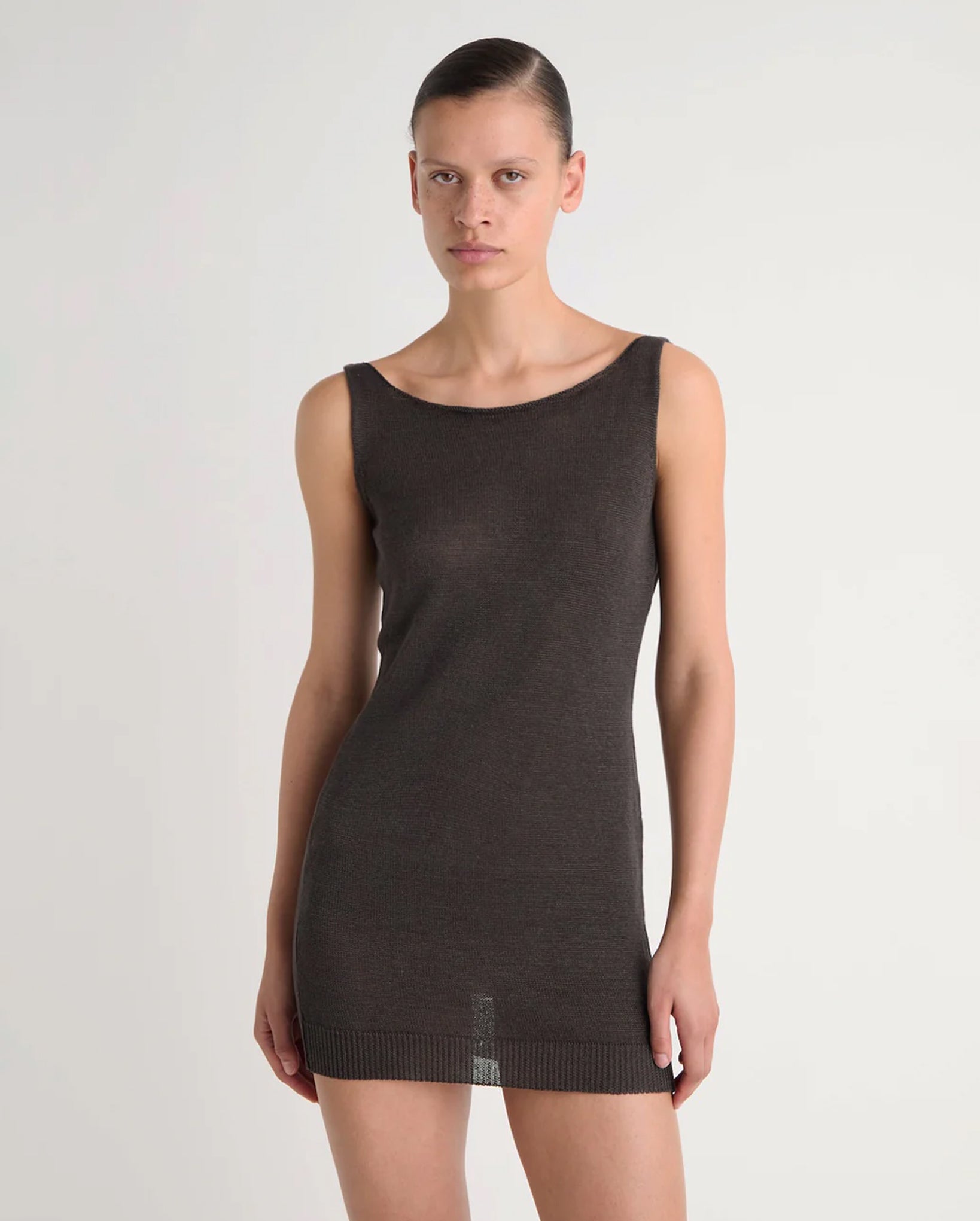 Long Lotti Sleeveless Knit Dress (Brown)
