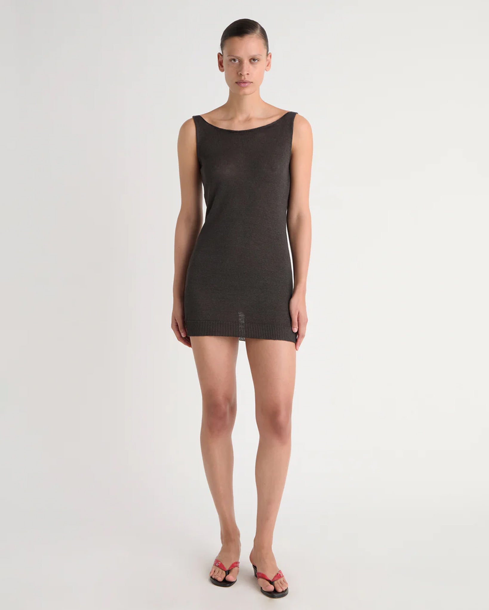 Long Lotti Sleeveless Knit Dress (Brown)