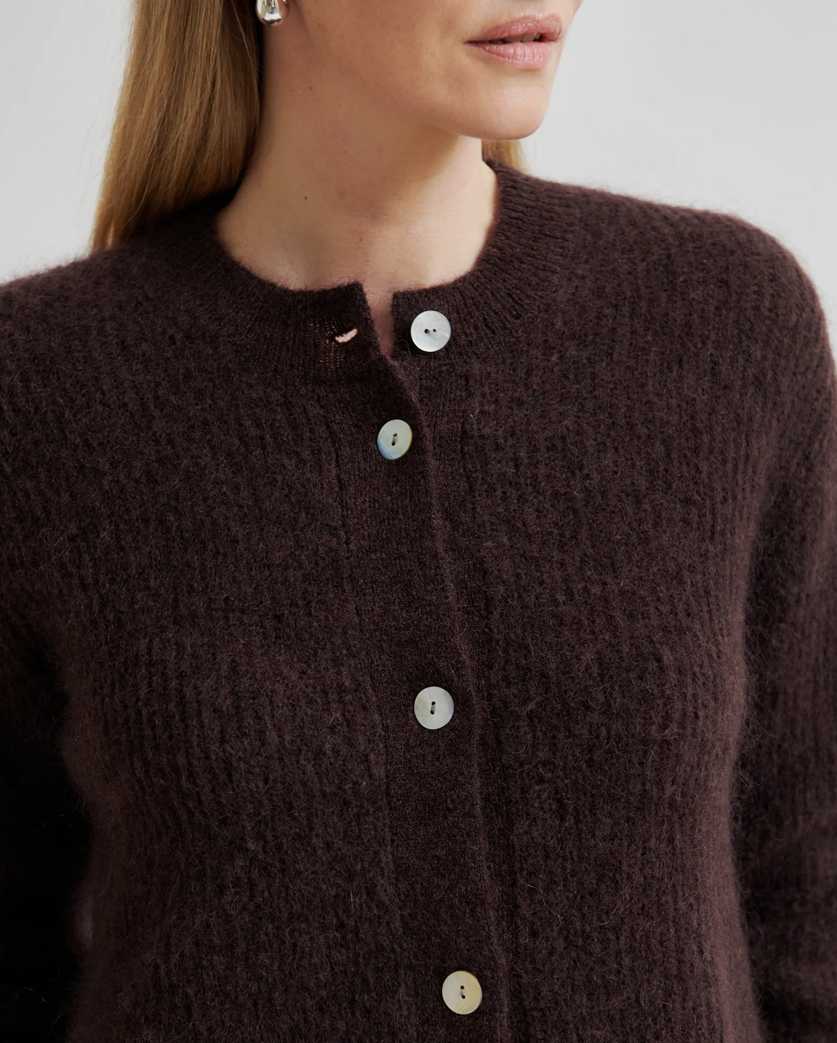 Andrea Rib Knit LS Cardigan (Chocolate Plum)