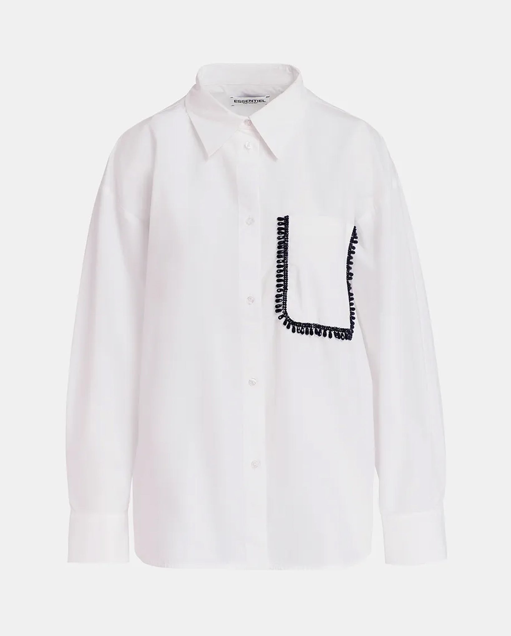 Cotton Shirt with Beaded Embroidery (White)