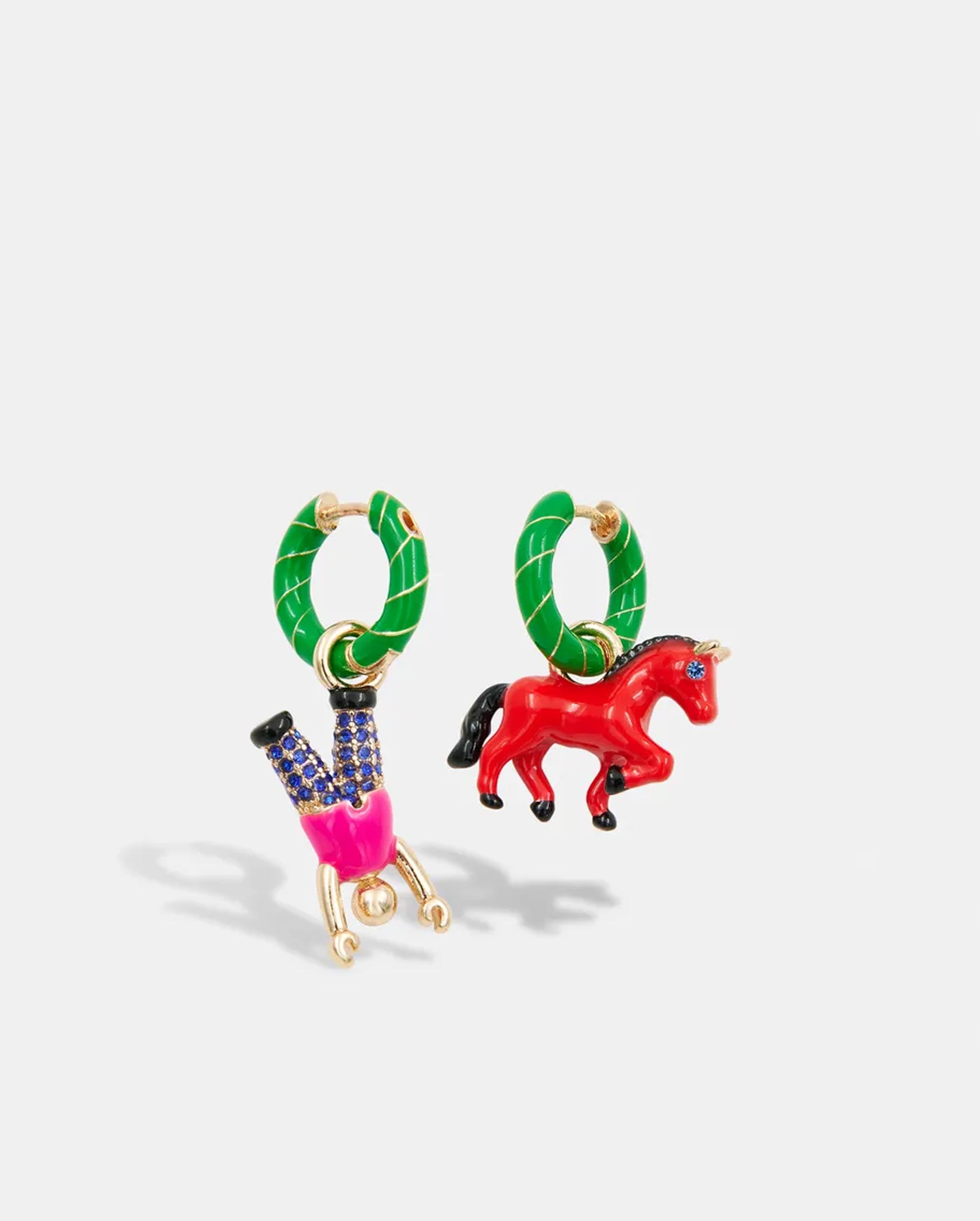 Hoop Earrings with Horse and Boy Pendants (Green/Gold)