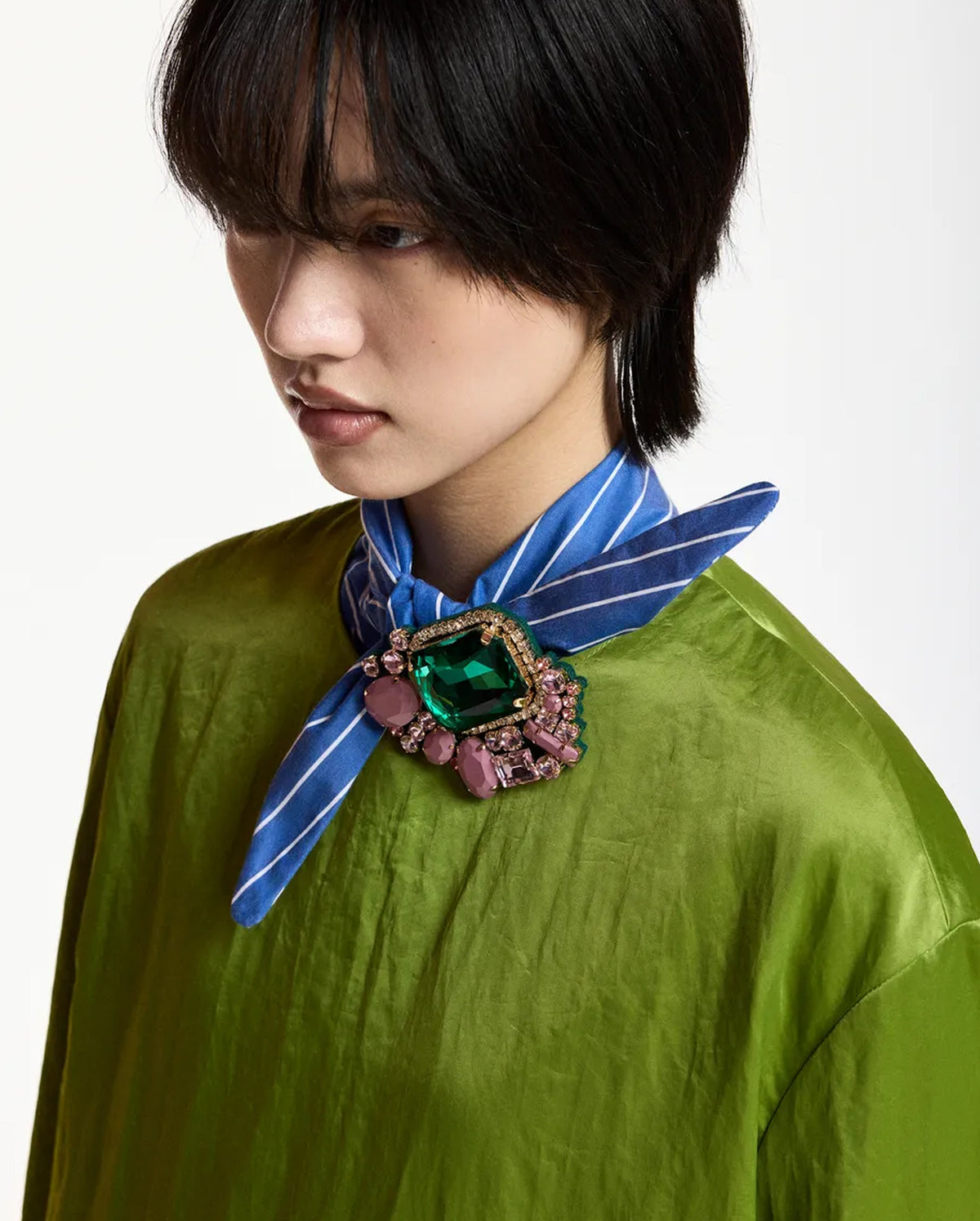 Gemstone Cluster Brooch (Green/Pink)