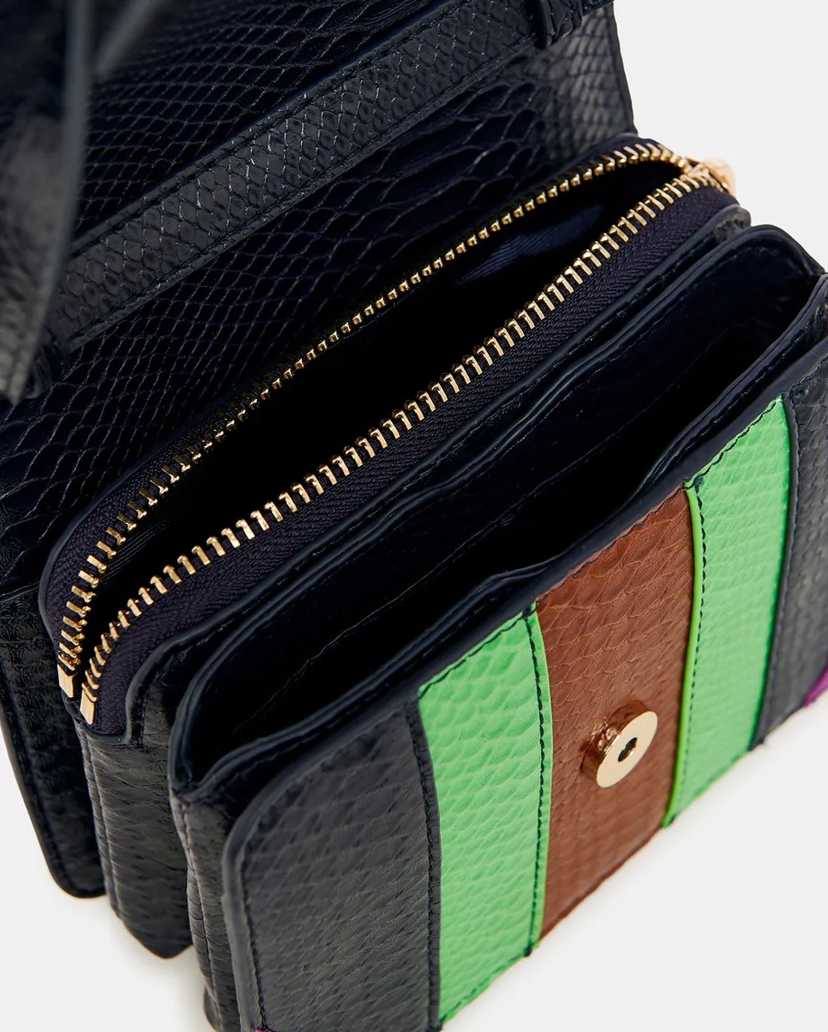 Snake-Effect Faux Leather Shoulder Bag (Brown/Green/Navy Blue)