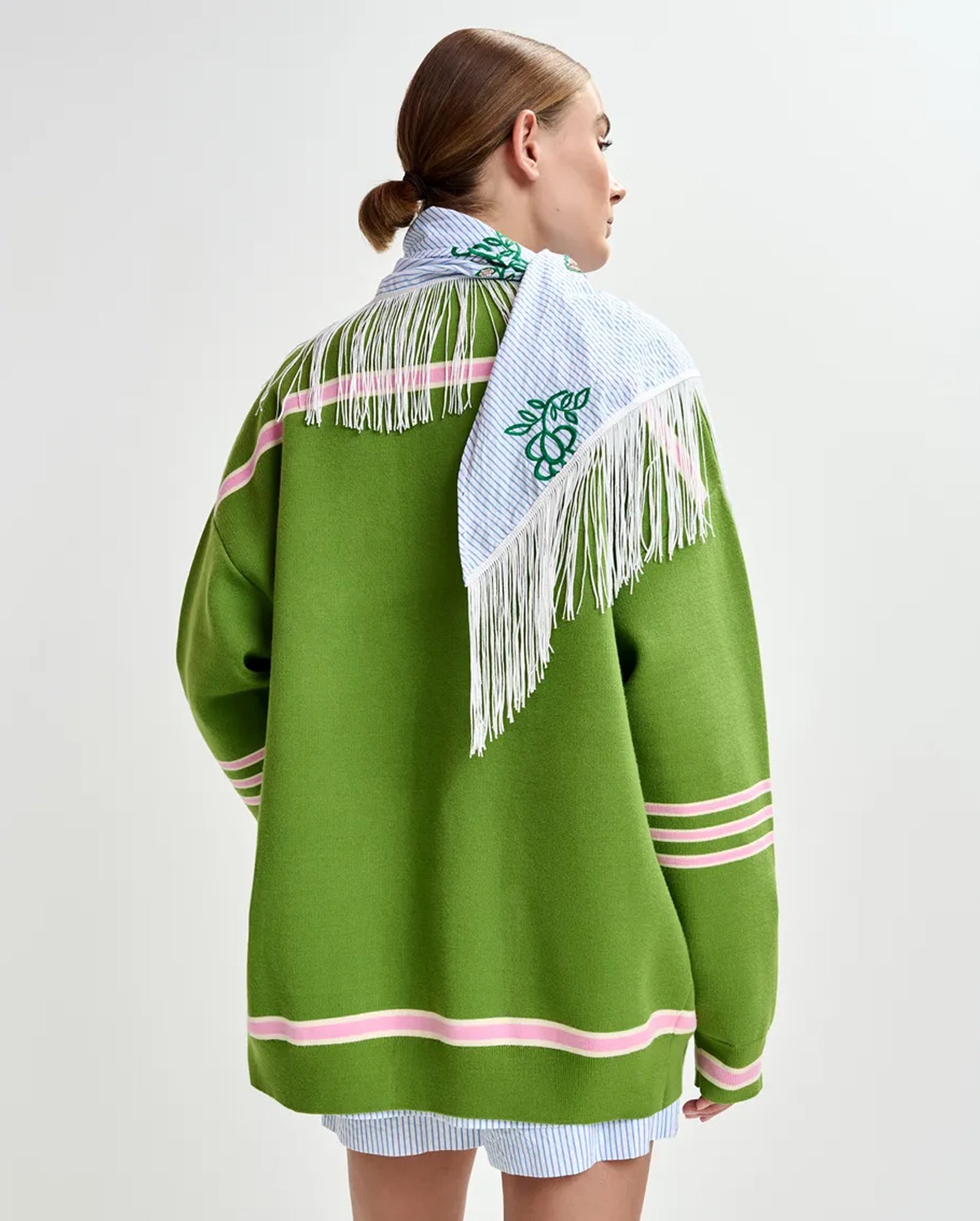 Appliquéd Cardigan (Green/Pink)