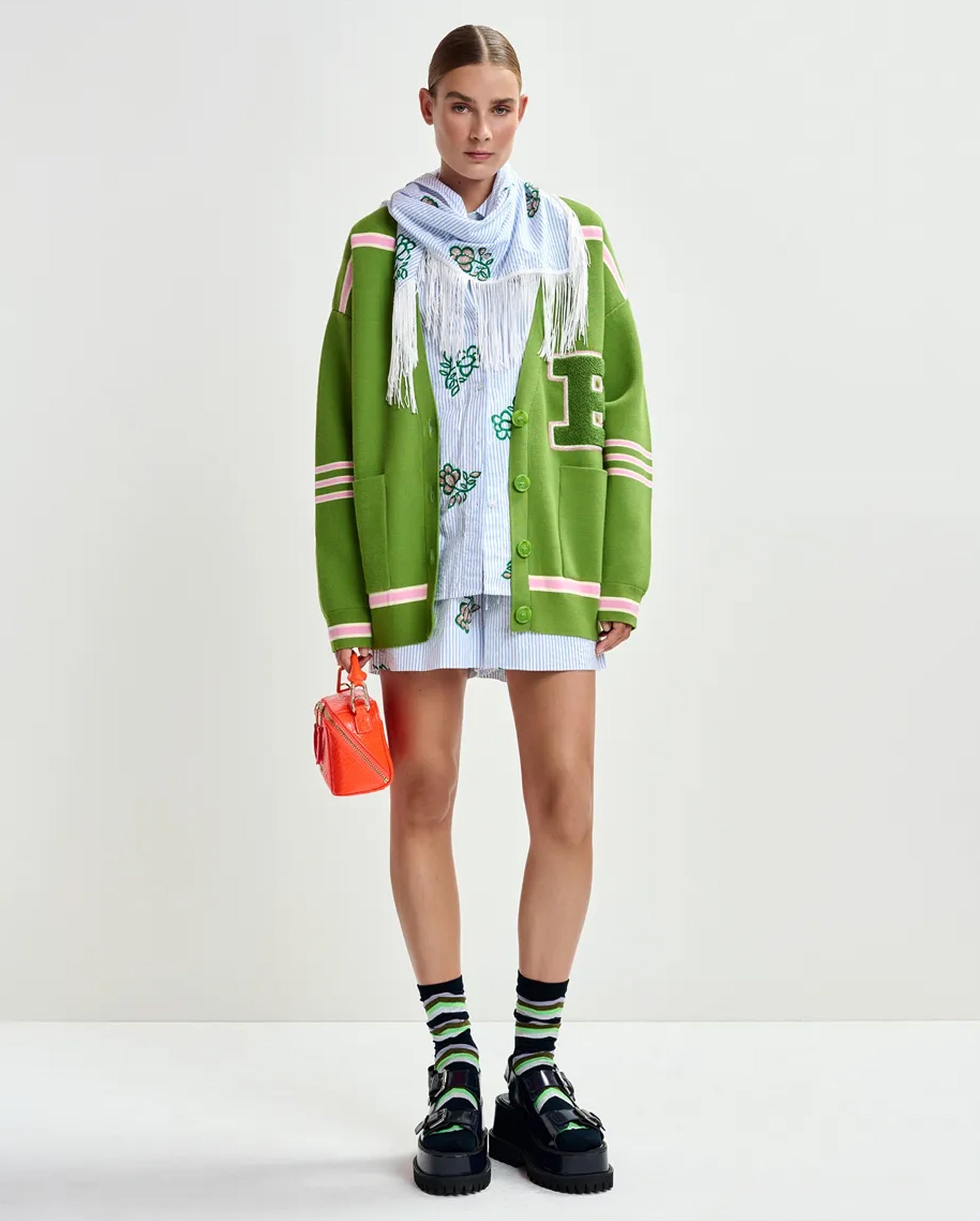 Appliquéd Cardigan (Green/Pink)