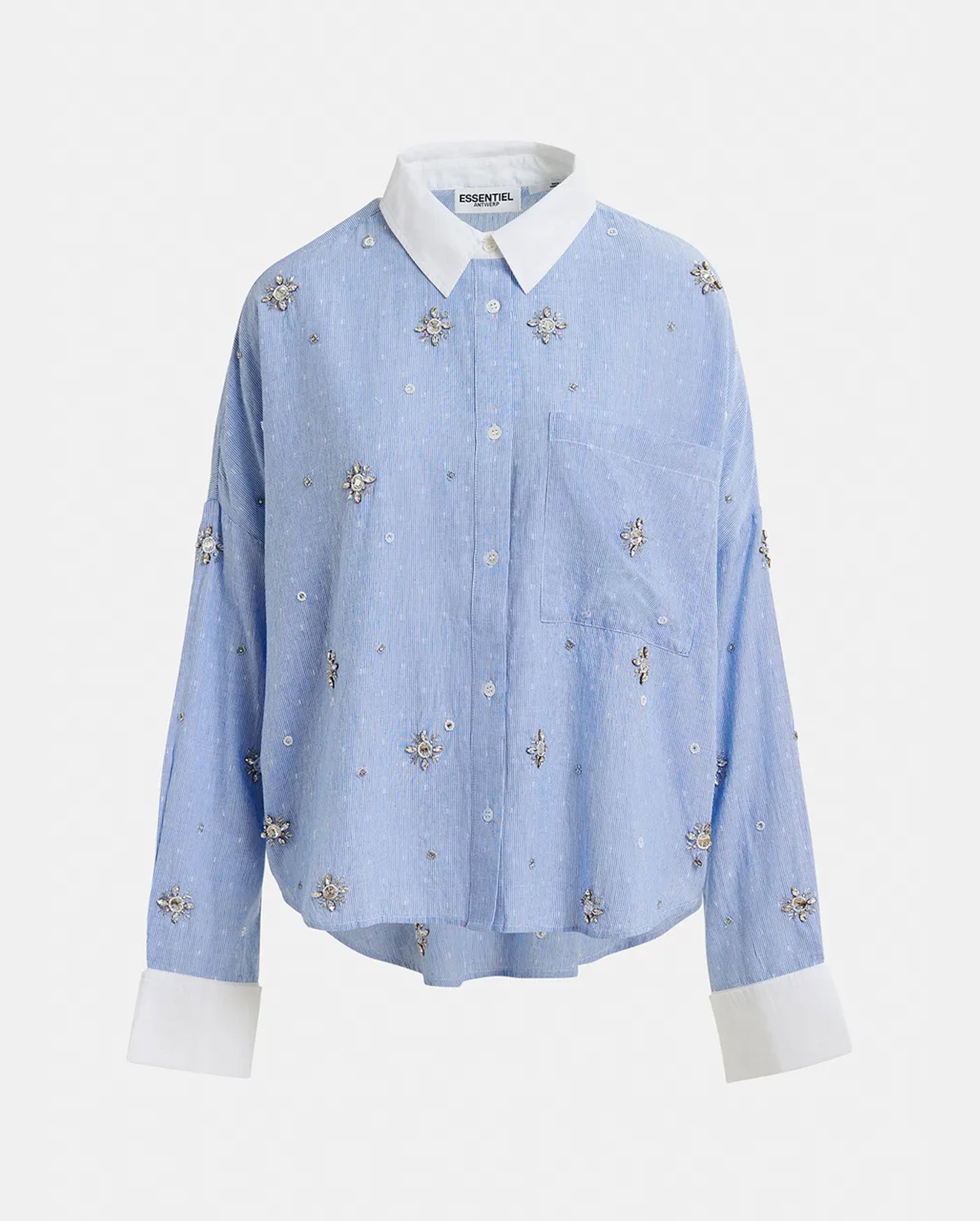 Pinstriped Cotton Shirt with Embroidery (Blue/White)