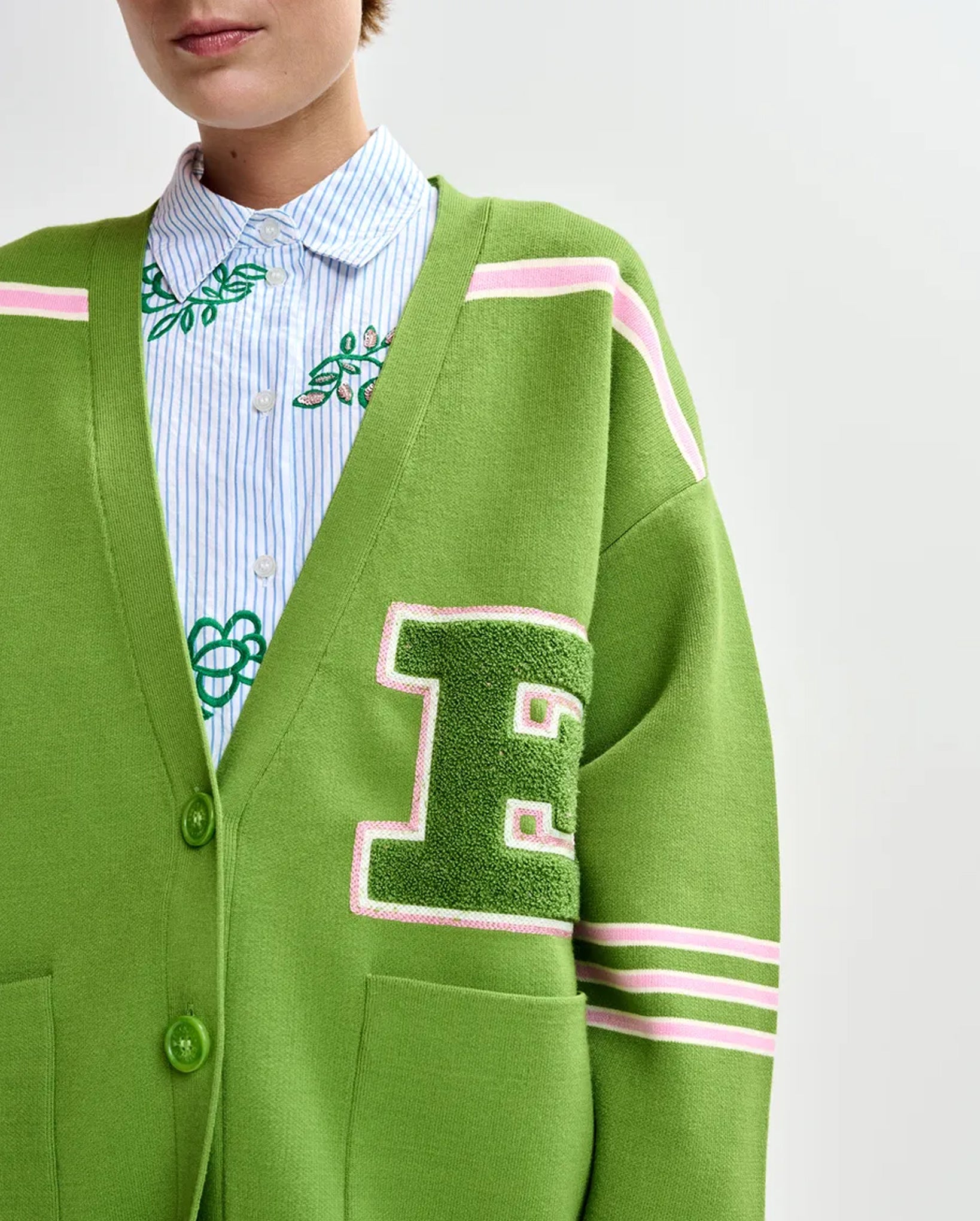 Appliquéd Cardigan (Green/Pink)