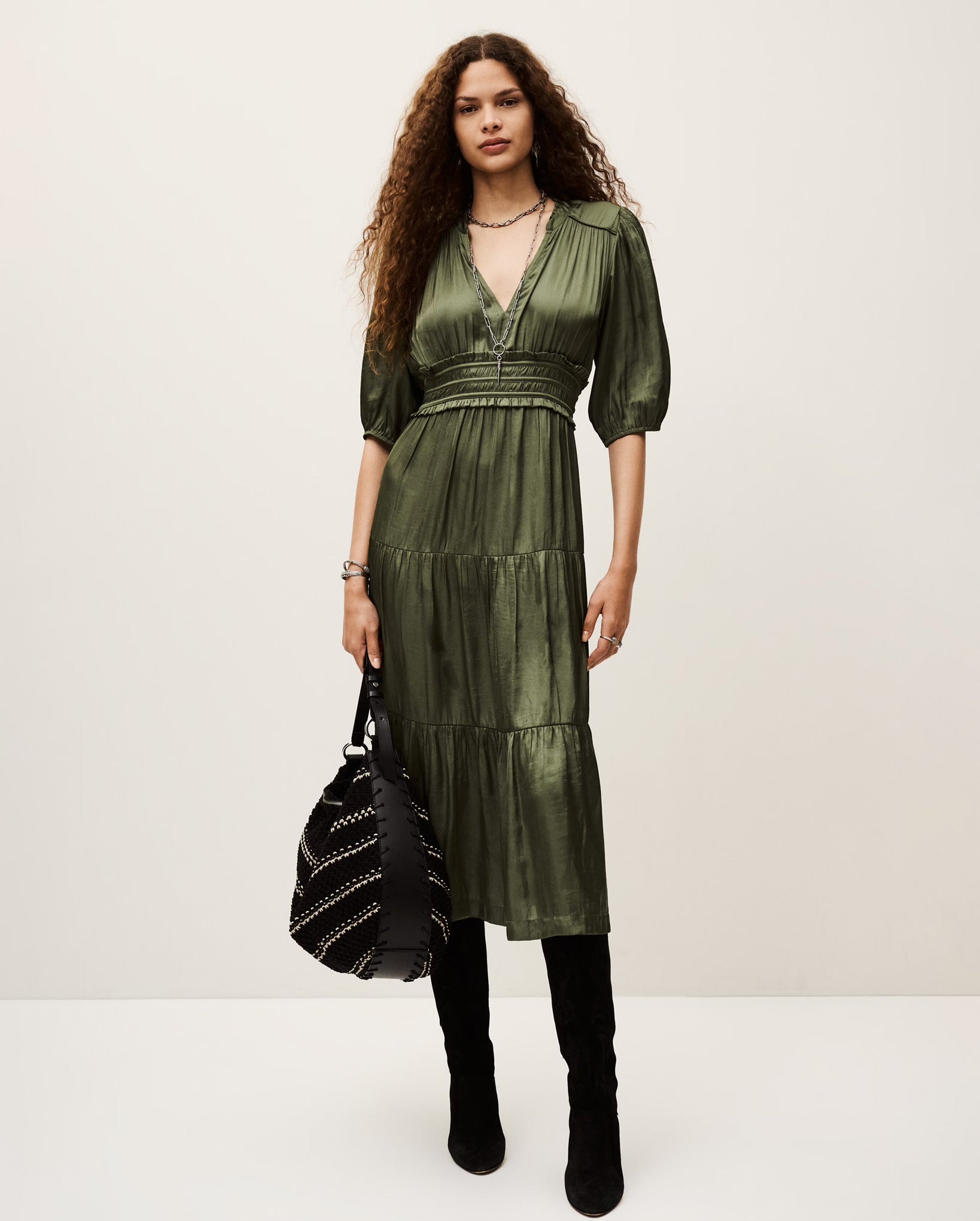 Cleli Short Gathered Dress (Khaki)