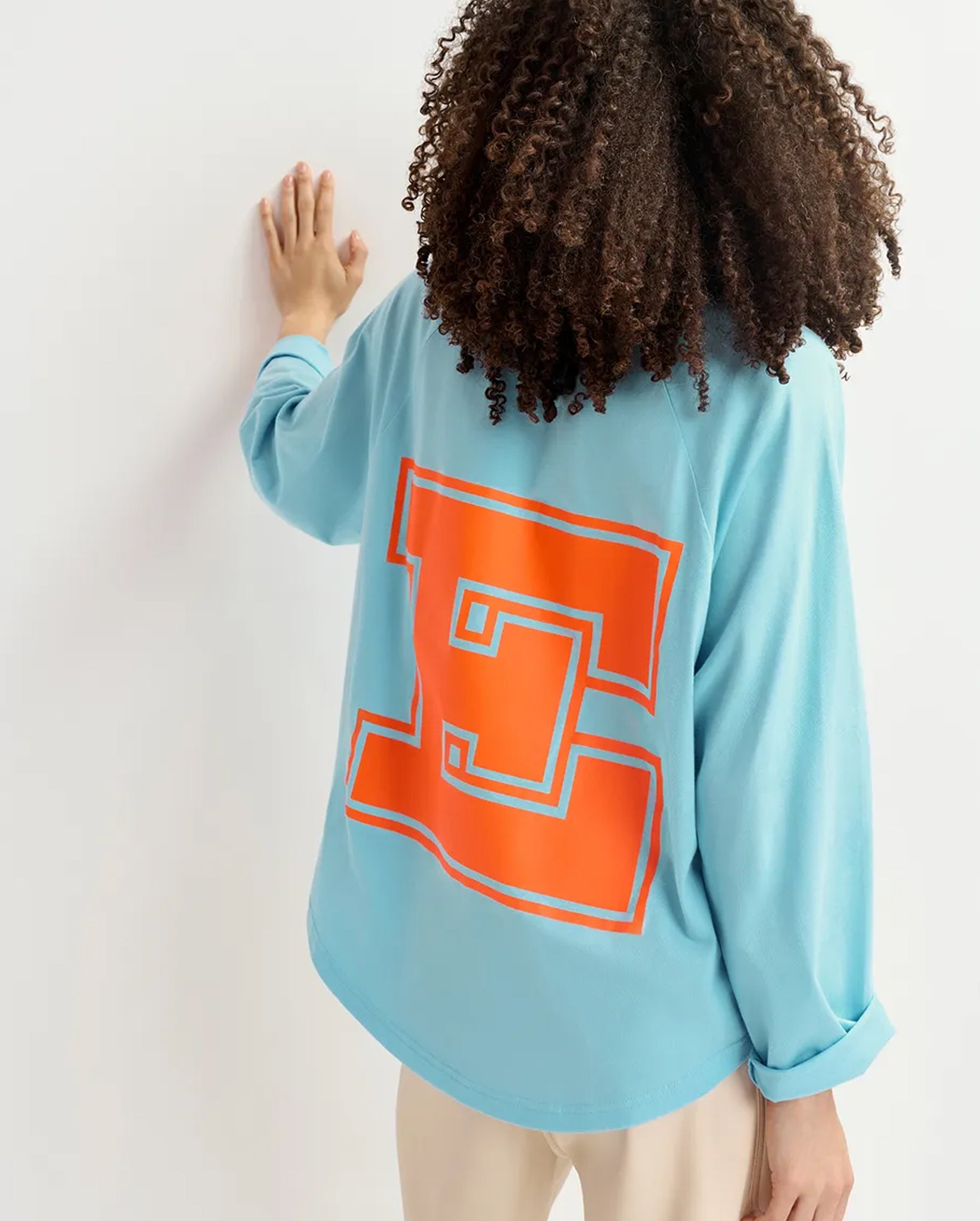 Long-Sleeved T-Shirt With Logo Print (Blue/Neon Orange)