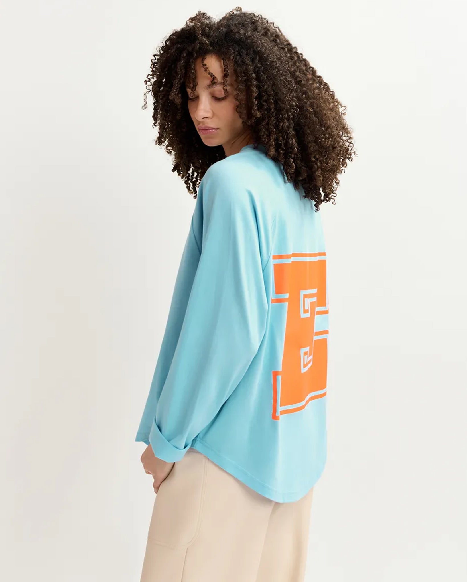 Long-Sleeved T-Shirt With Logo Print (Blue/Neon Orange)