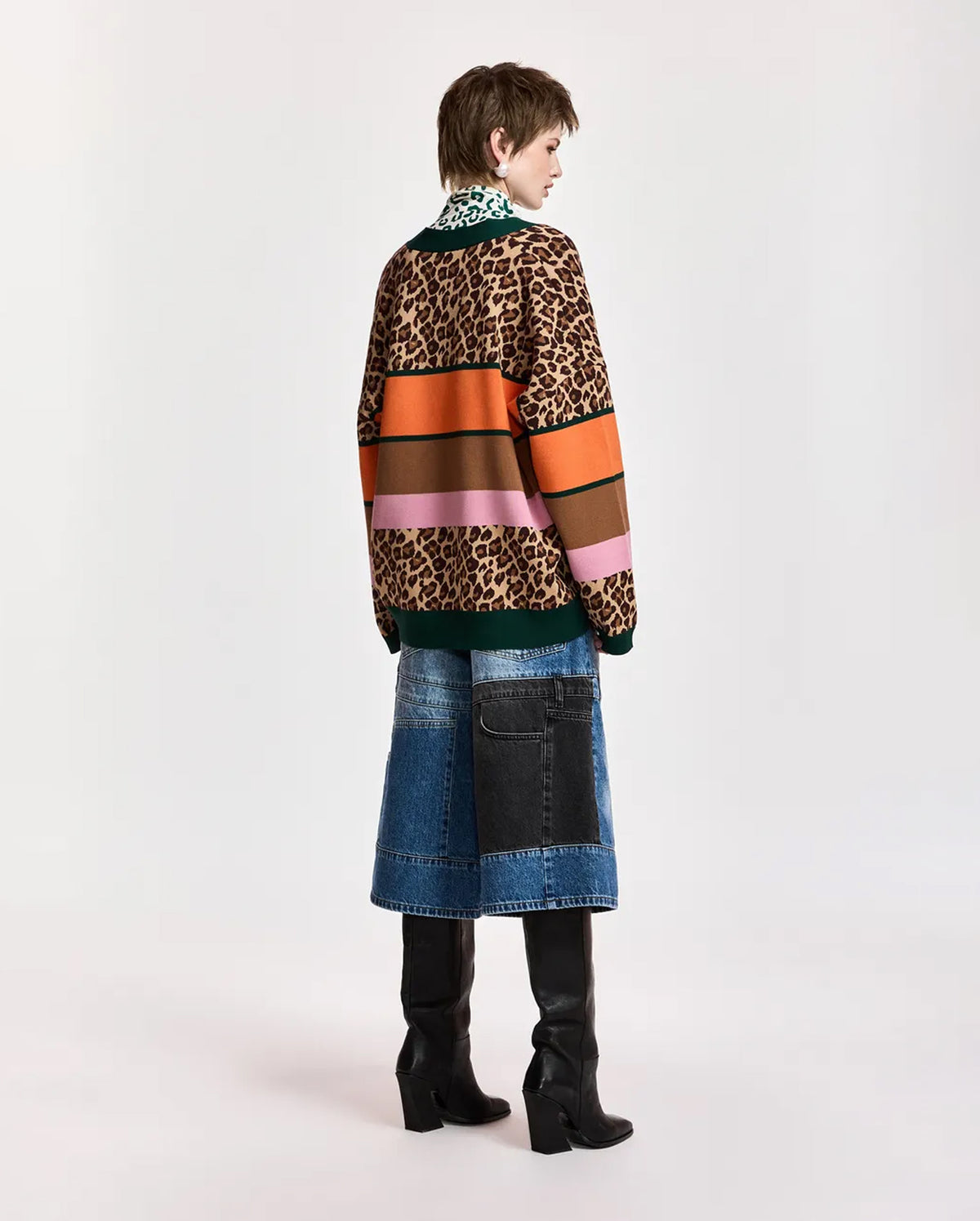 Leopard-Print Colour-Block Cardigan (Brown/Multicolour)