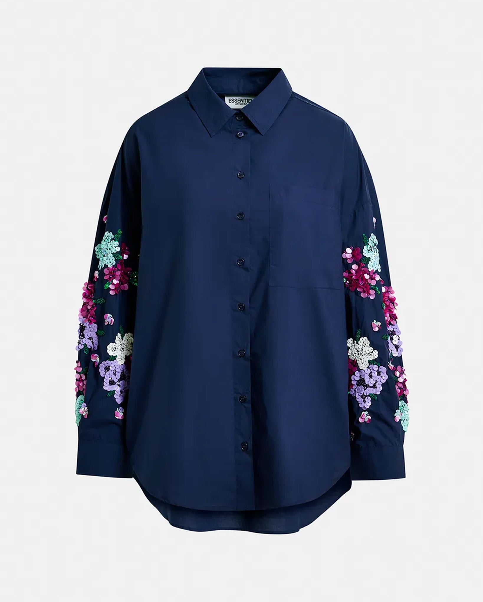 Cotton Shirt With Floral Sequin Embroideries