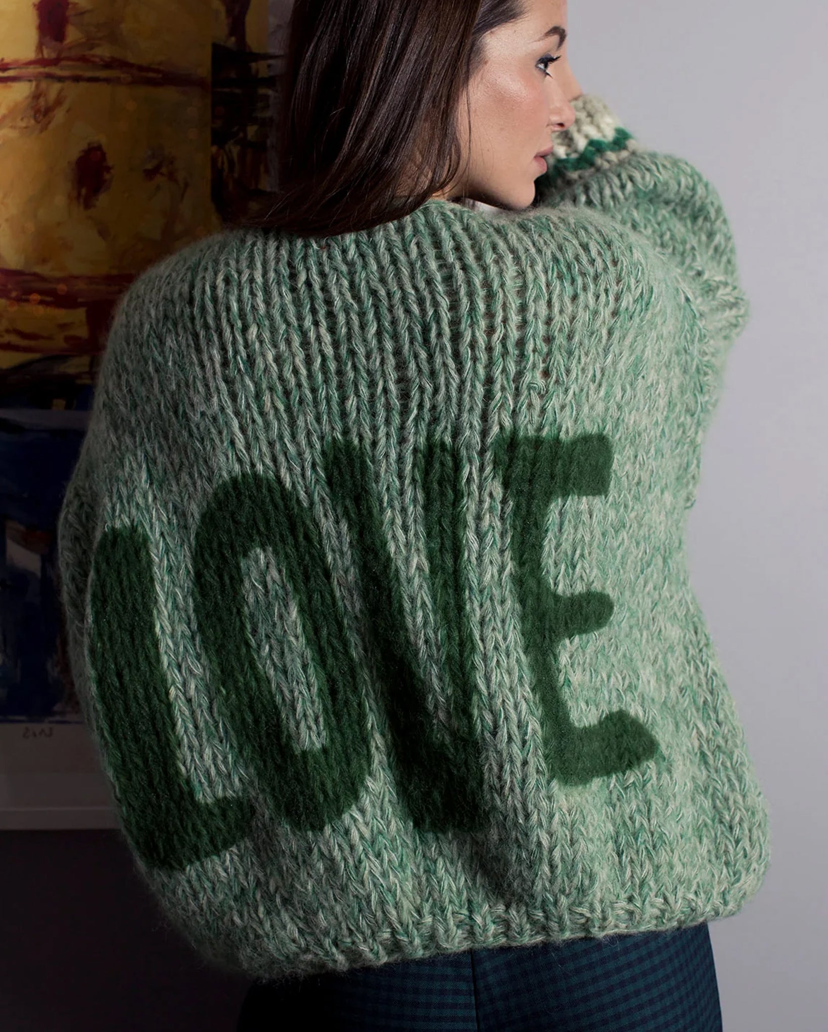 'LOVE' Mohair V-Neck Pullover (Green/Sage)