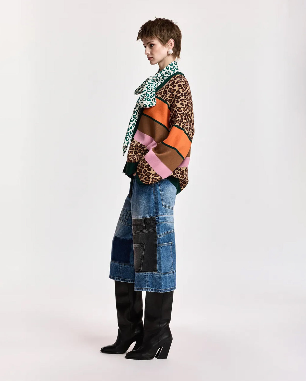Leopard-Print Colour-Block Cardigan (Brown/Multicolour)