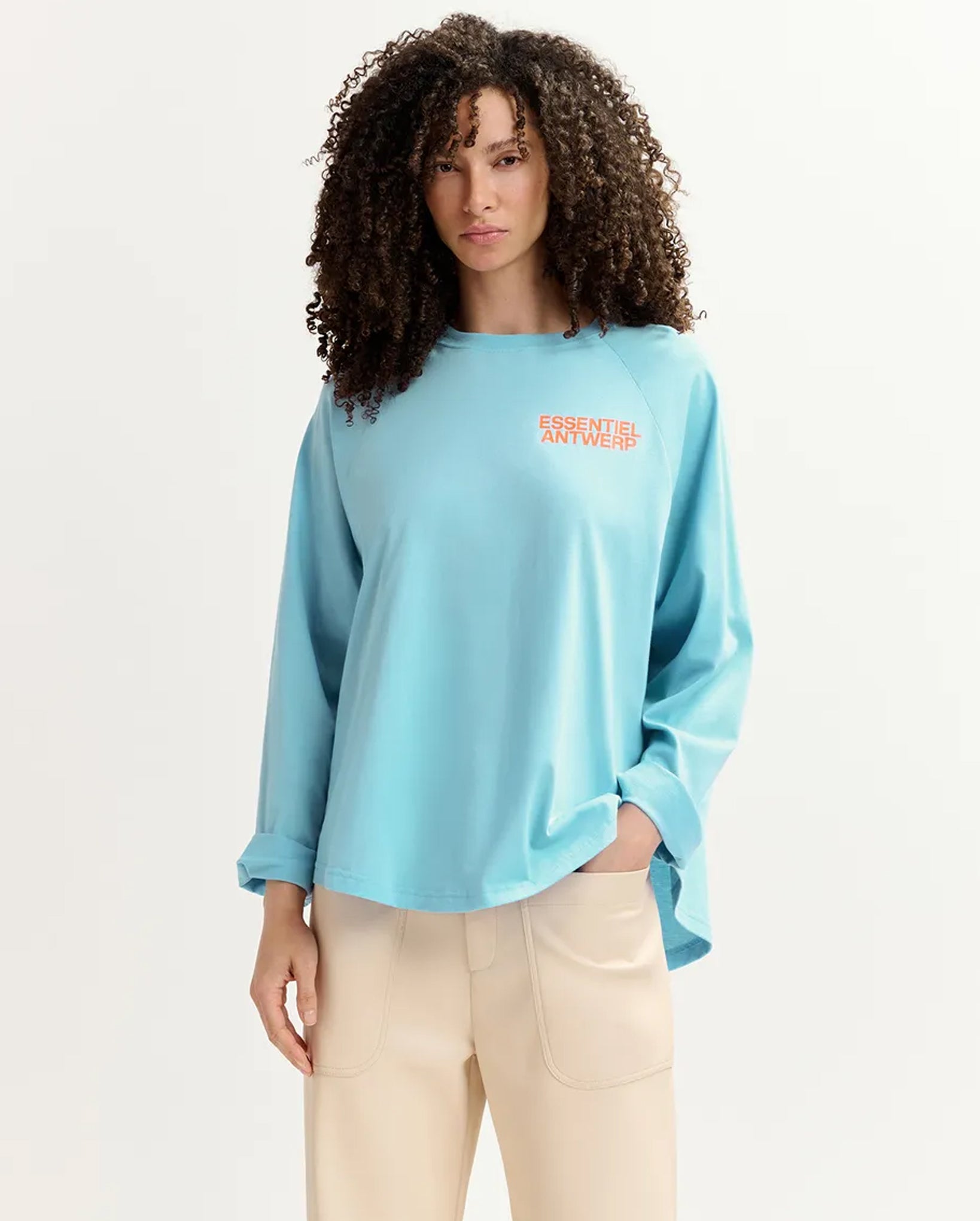 Long-Sleeved T-Shirt With Logo Print (Blue/Neon Orange)