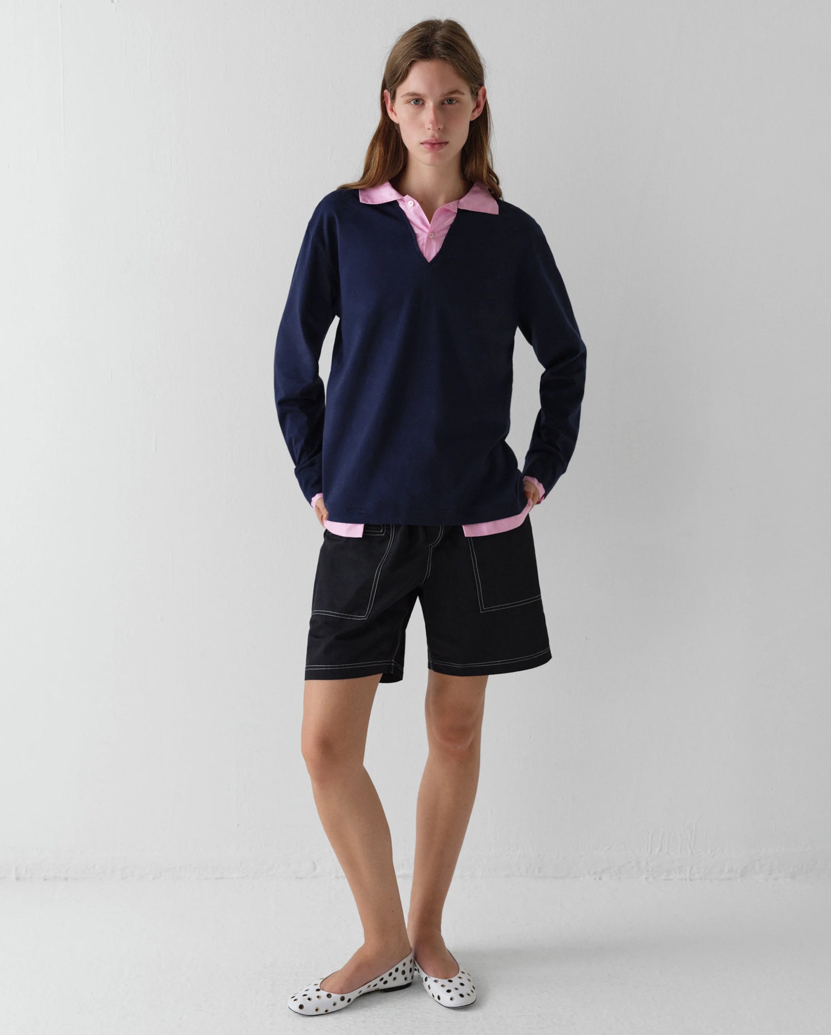 Luis Long Sleeve Polo (Navy/Pink)
