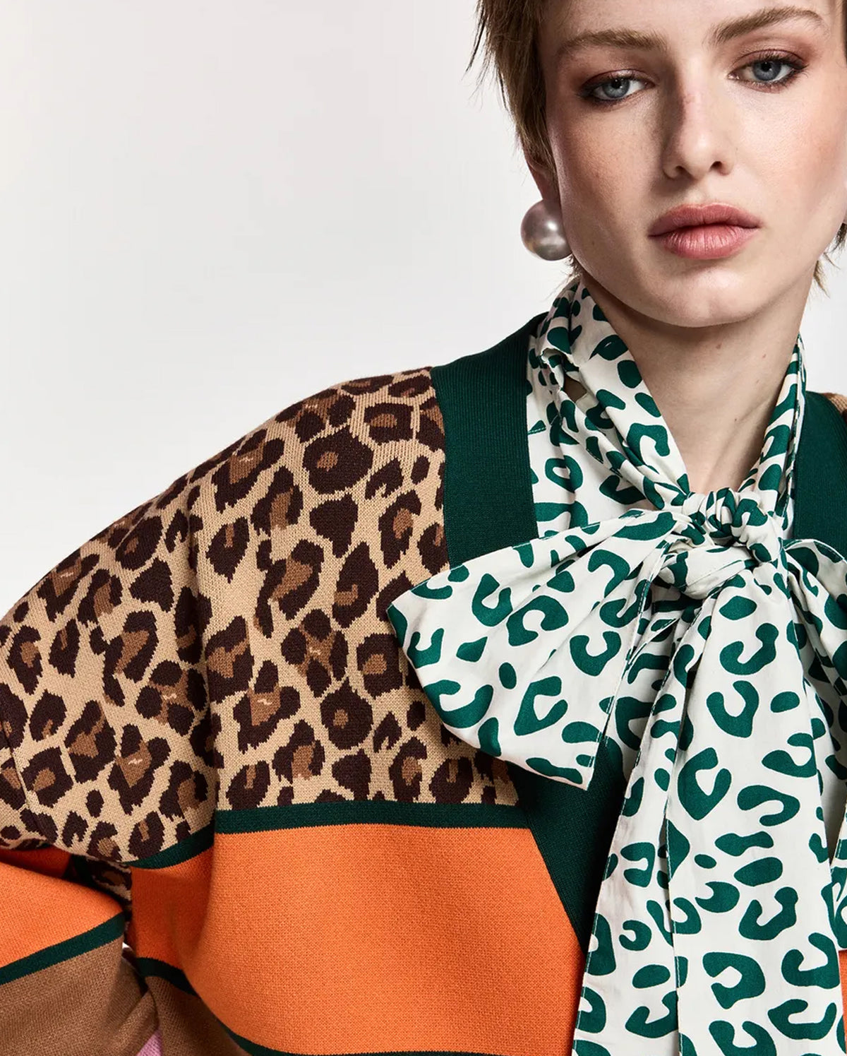 Leopard-Print Colour-Block Cardigan (Brown/Multicolour)