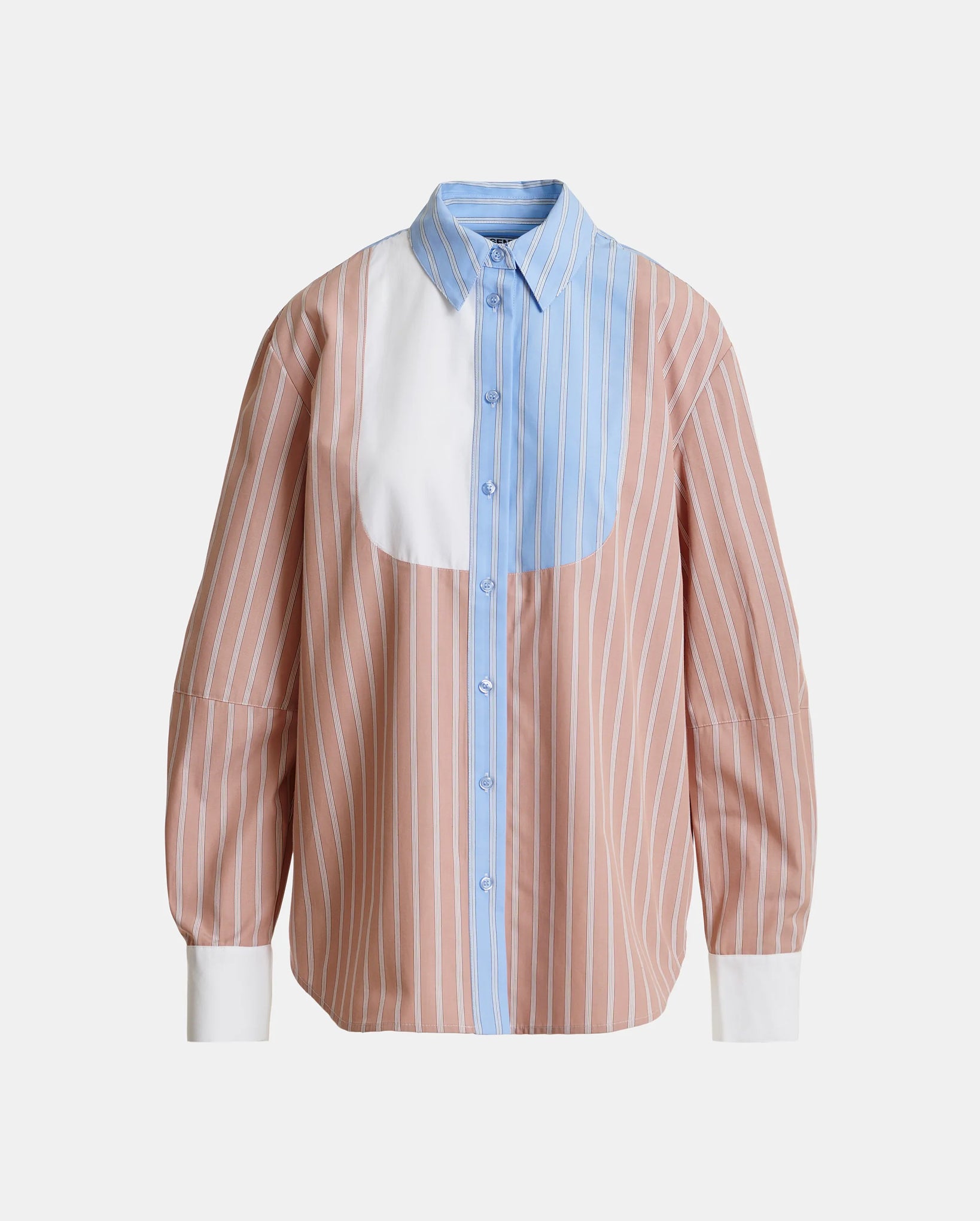 Oversized Striped Shirt With Contrast Panel (Camel/Light Blue/White)