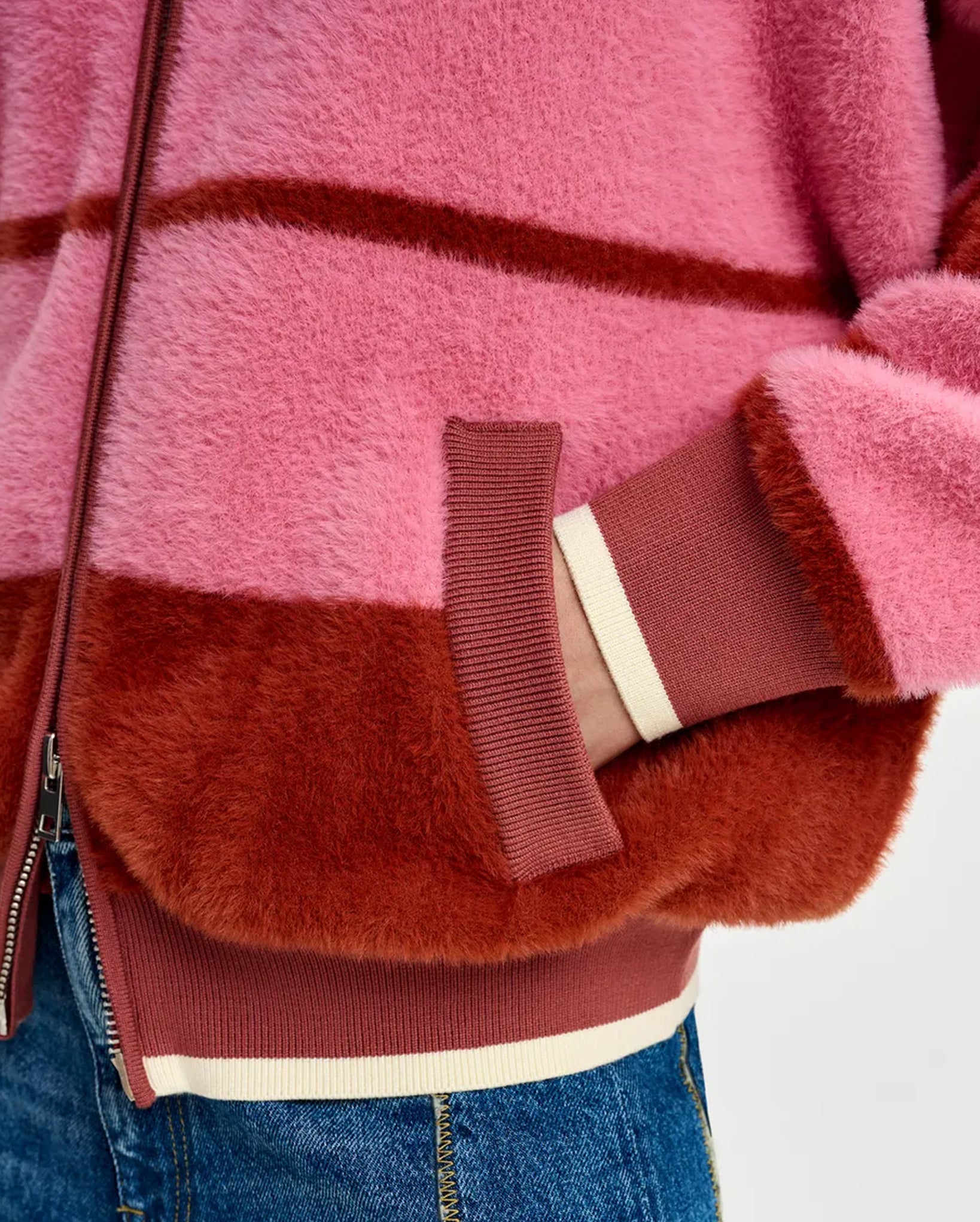 Striped Knitted Bomber Jacket (Burned Orange/Pink)