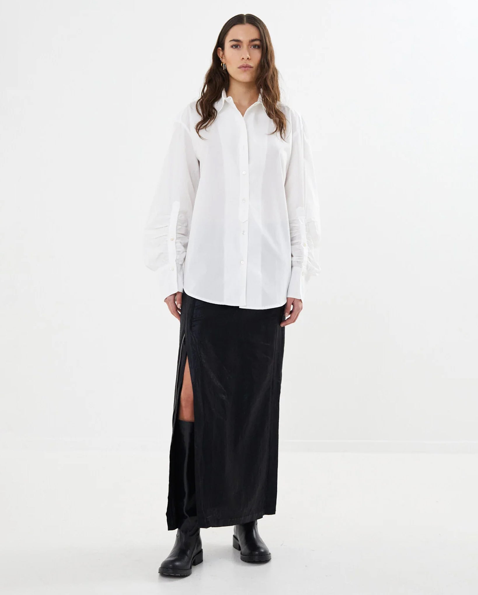 Lourdes Poplin Cuff Detail Shirt (White)