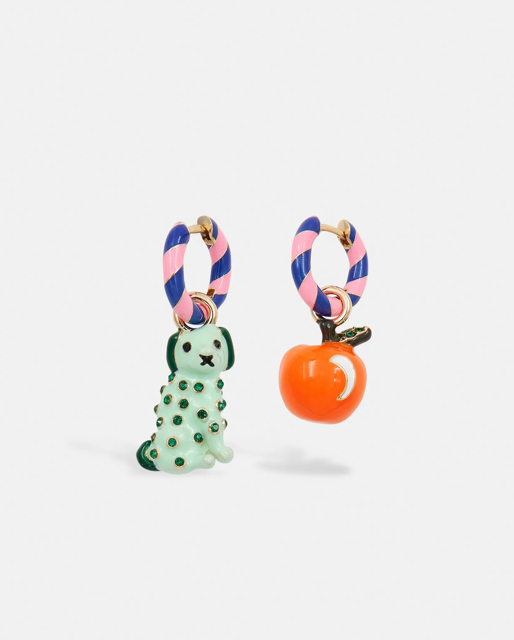 Hoop Earrings with Dog and Orange Pendants (Blue/Pink)