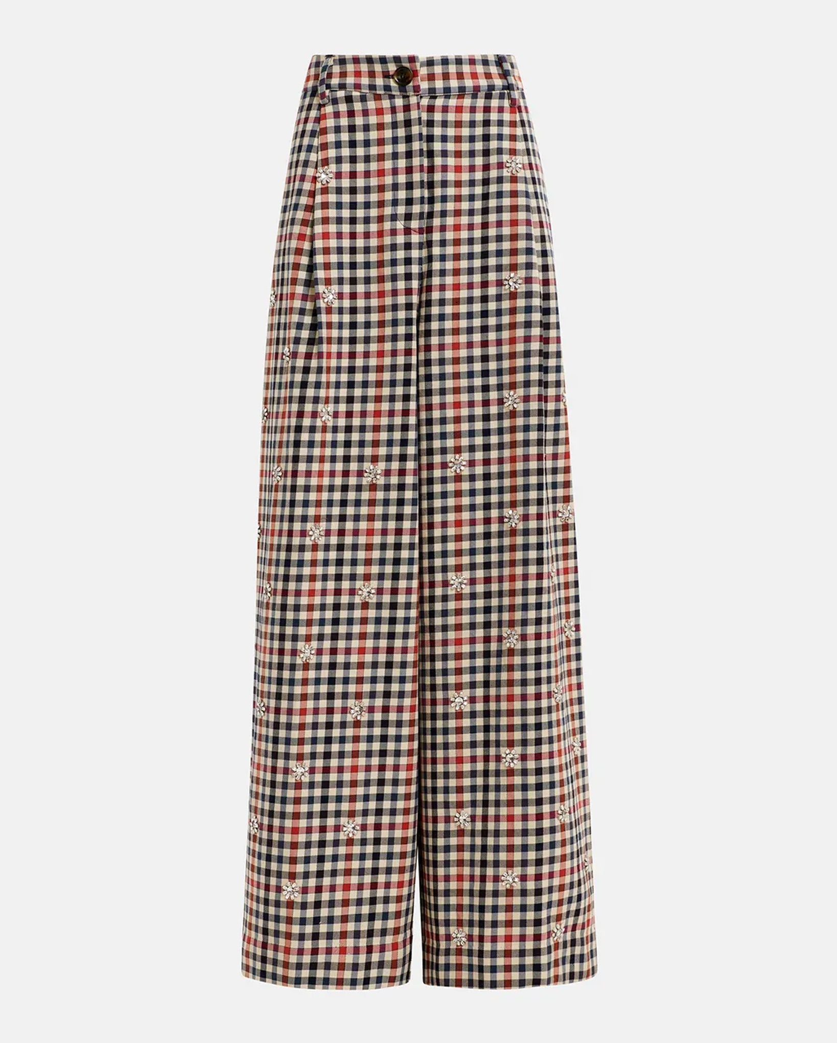 Checkered Wide-Leg Pants (Beige/Dark Blue/Red)