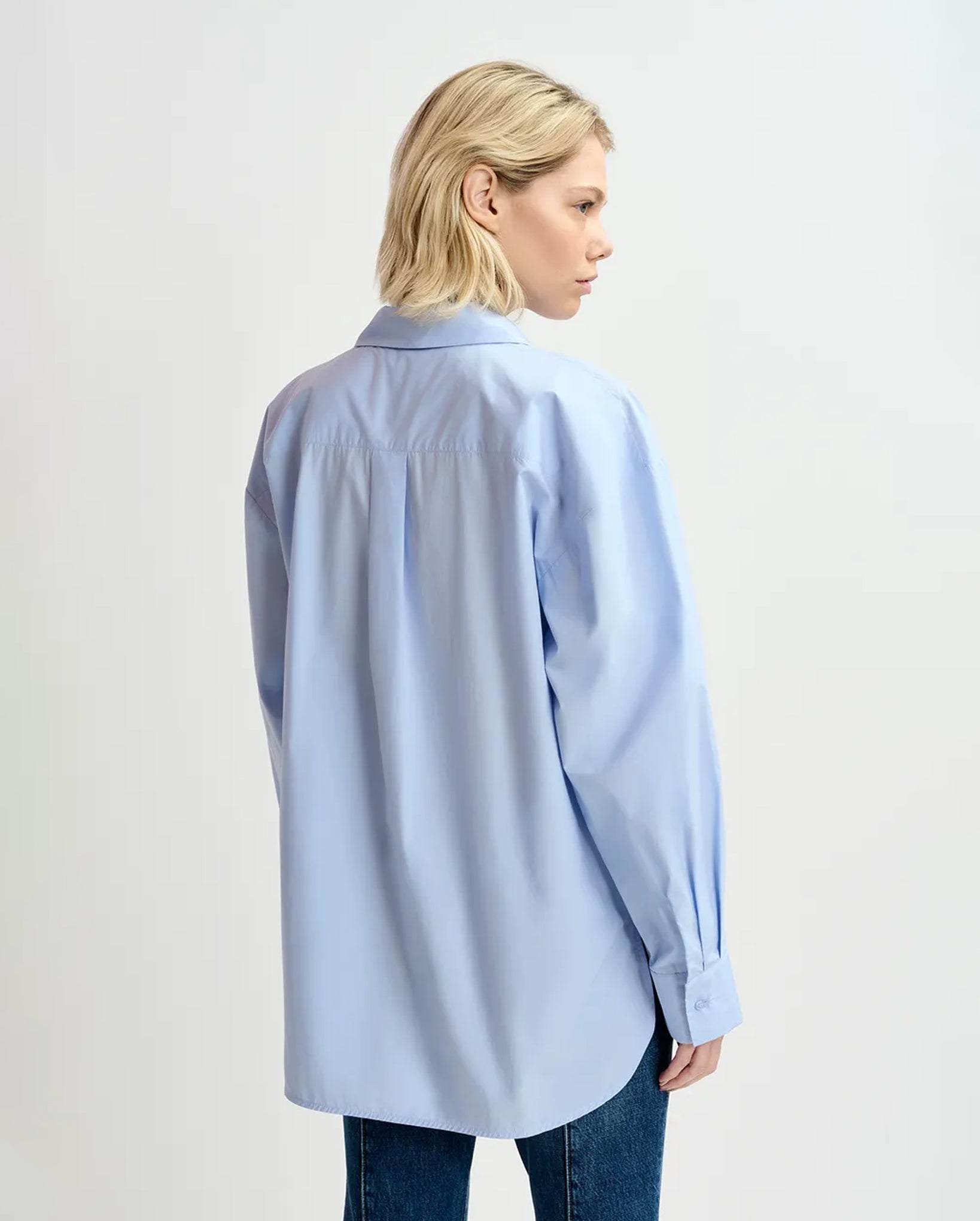 Light Blue Cotton Shirt with Beaded Embroidery