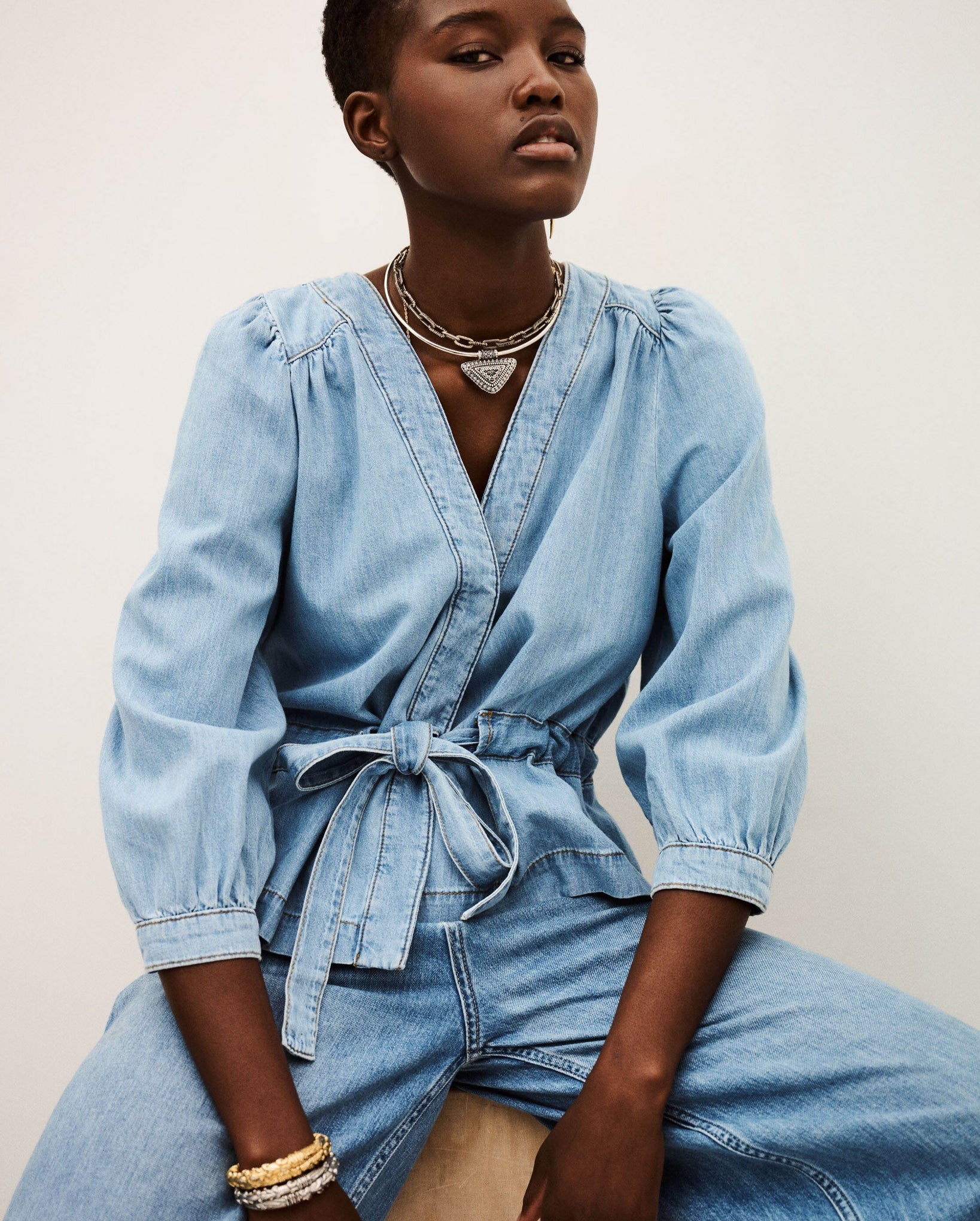 Lavina Long-Sleeved Top (Light Used Blue)