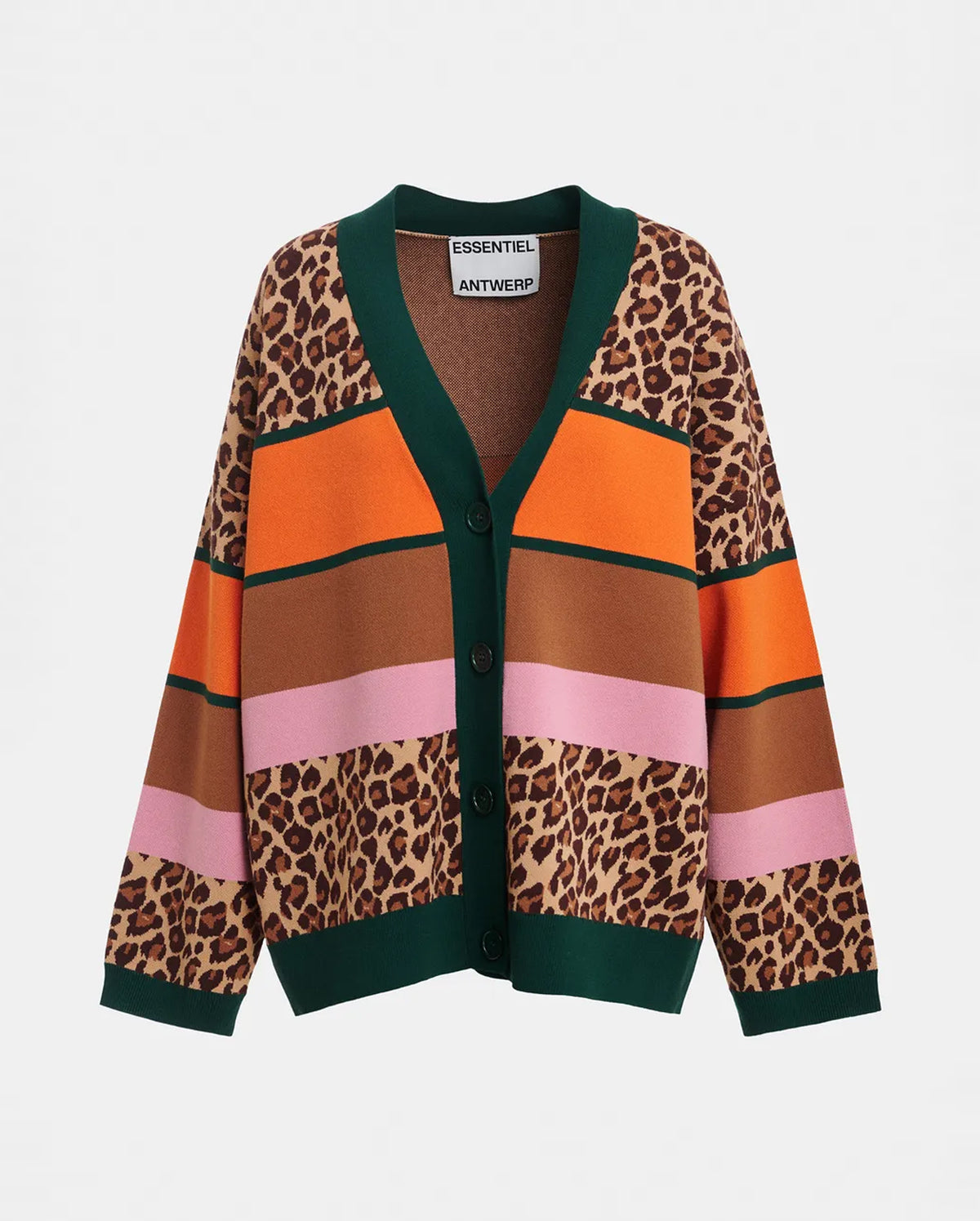 Leopard-Print Colour-Block Cardigan (Brown/Multicolour)