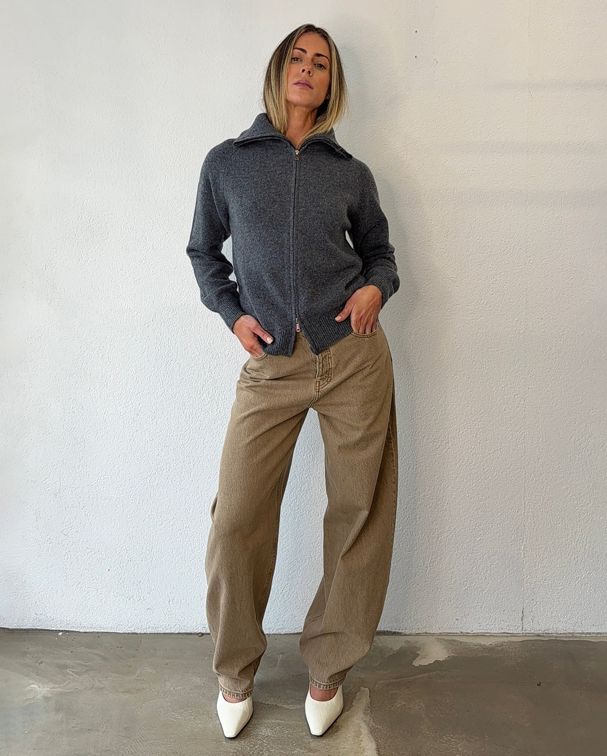 Arden Funnel Neck Knit Jacket (Grey)