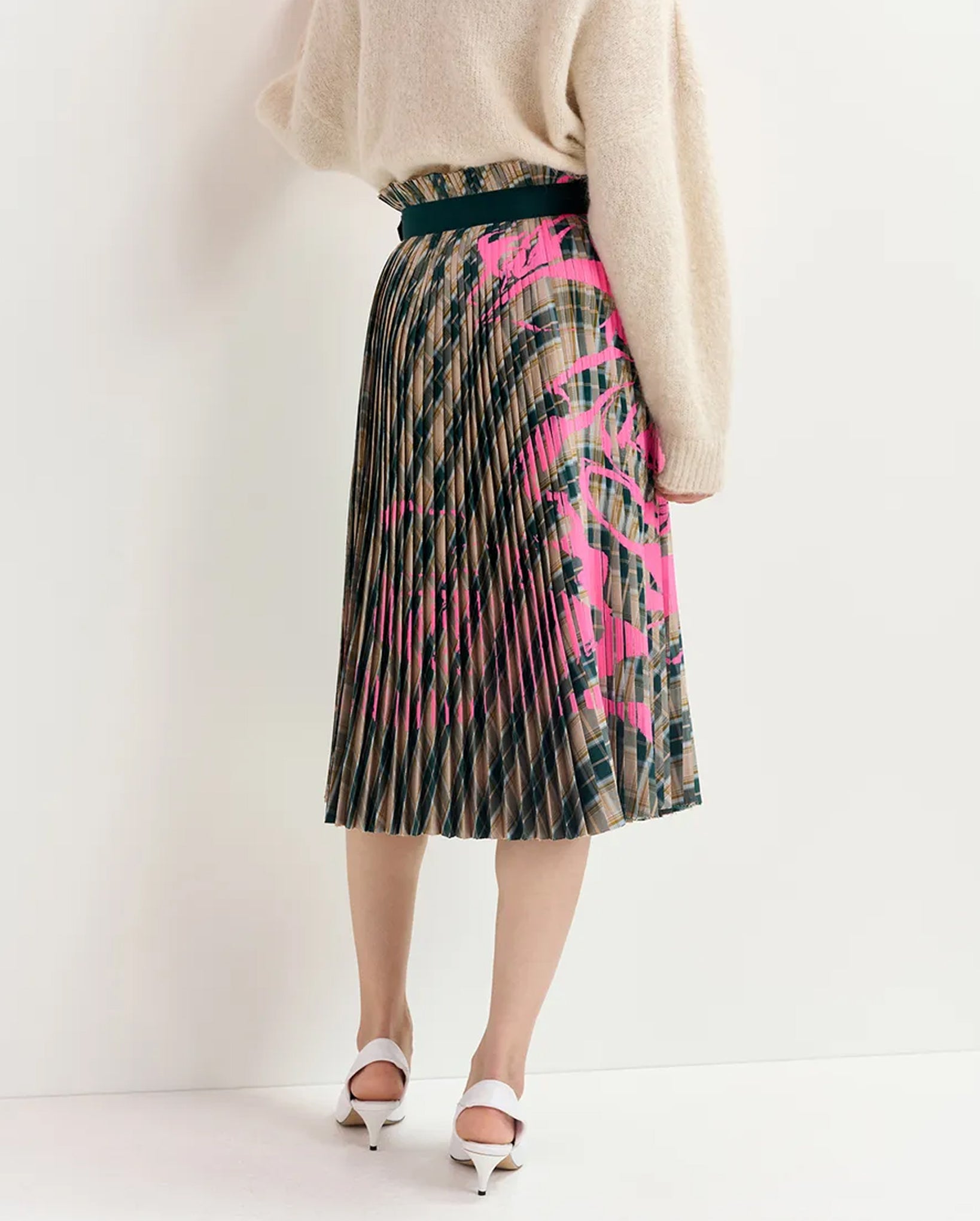 Checked Pleated Skirt With Floral Print