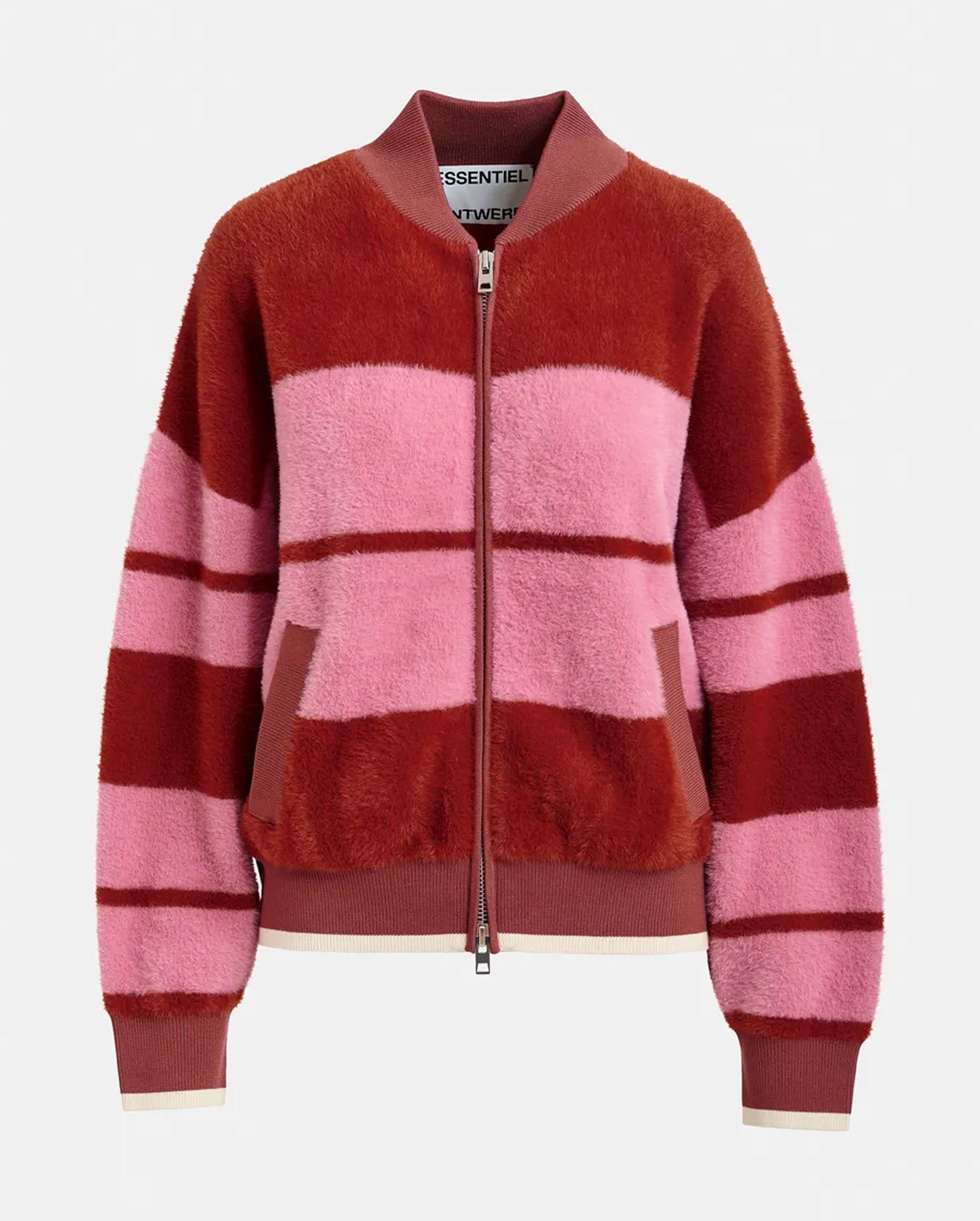 Striped Knitted Bomber Jacket (Burned Orange/Pink)