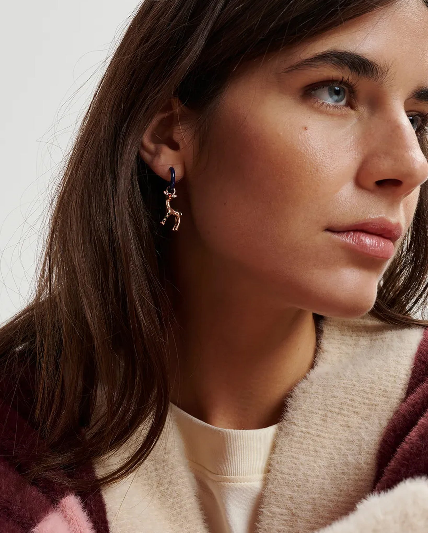 Hoop Earrings With Deer And Ballerina Pendants