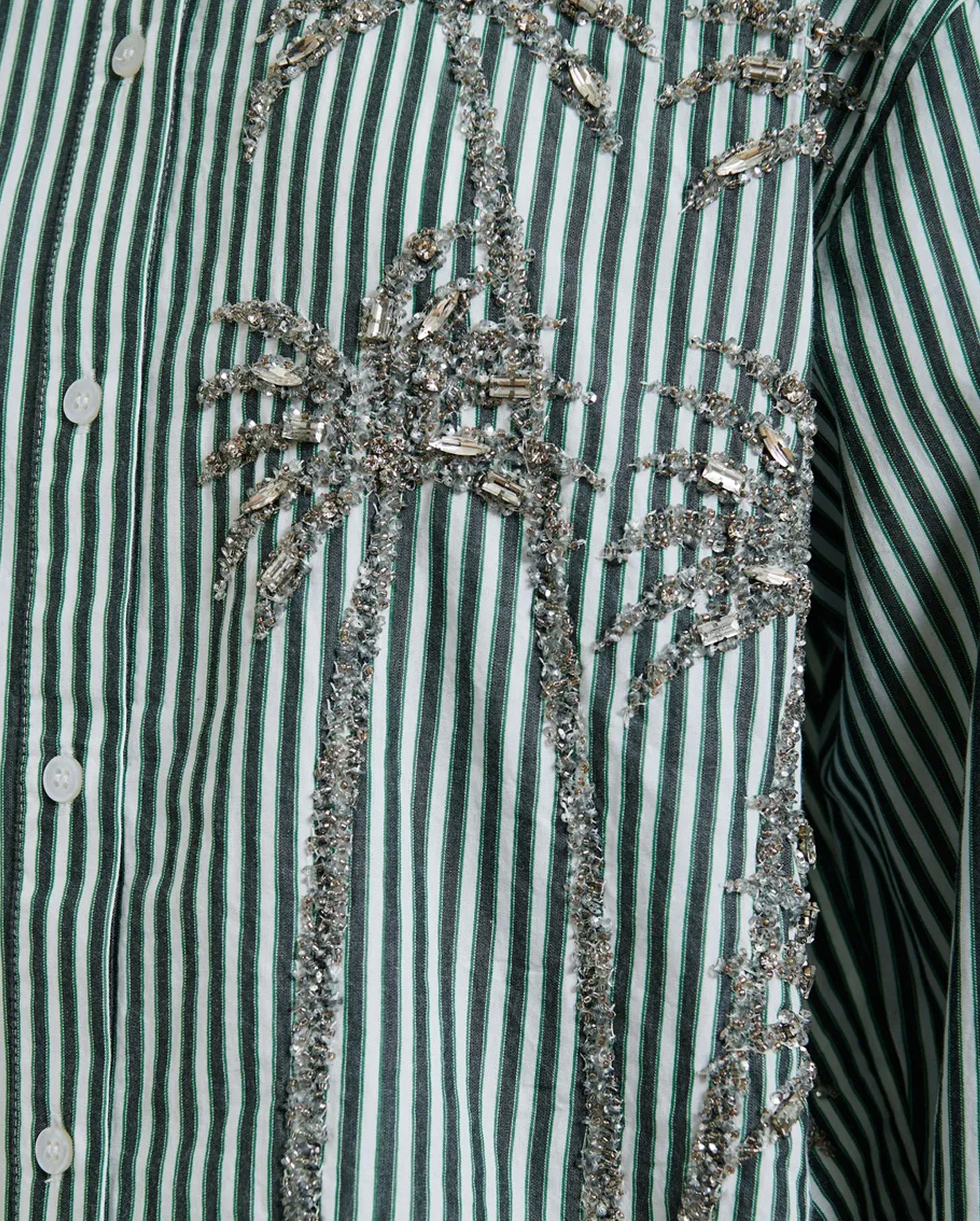 Oversized Striped Shirt With Sequin And Bead Embellishments (Green/Grey/White)