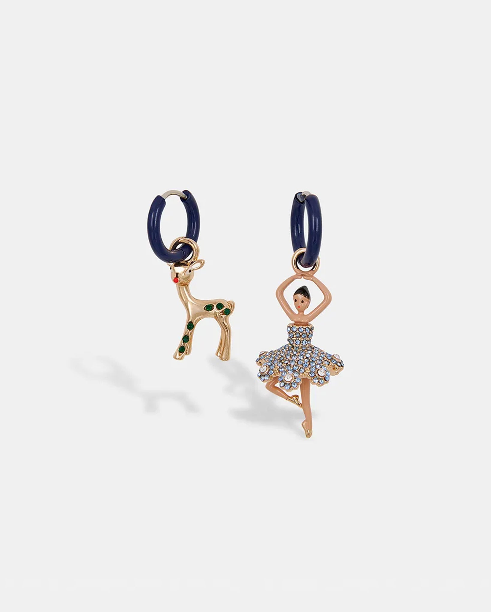 Hoop Earrings With Deer And Ballerina Pendants