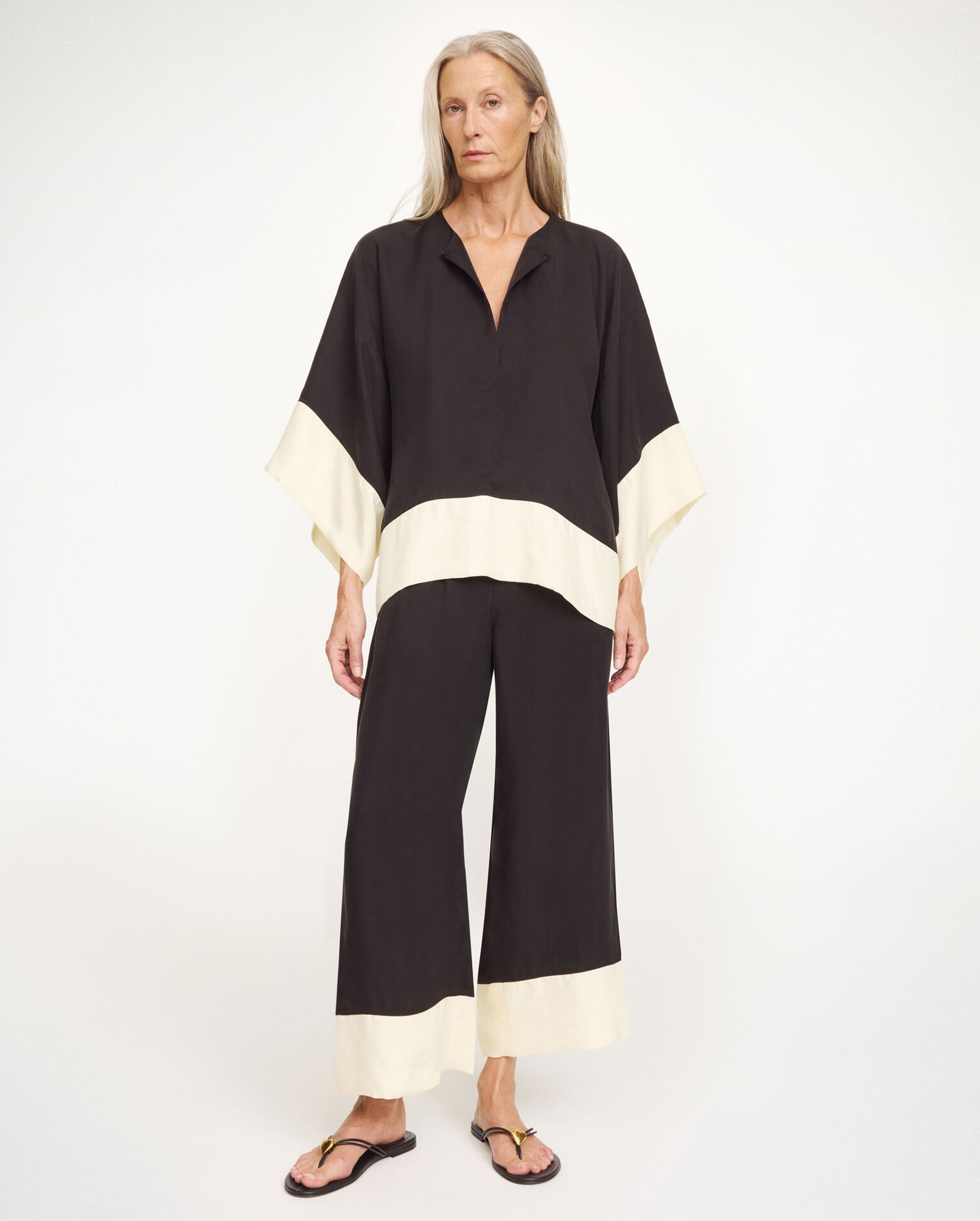 Mirabello Wide-Leg Trousers (Black/White)