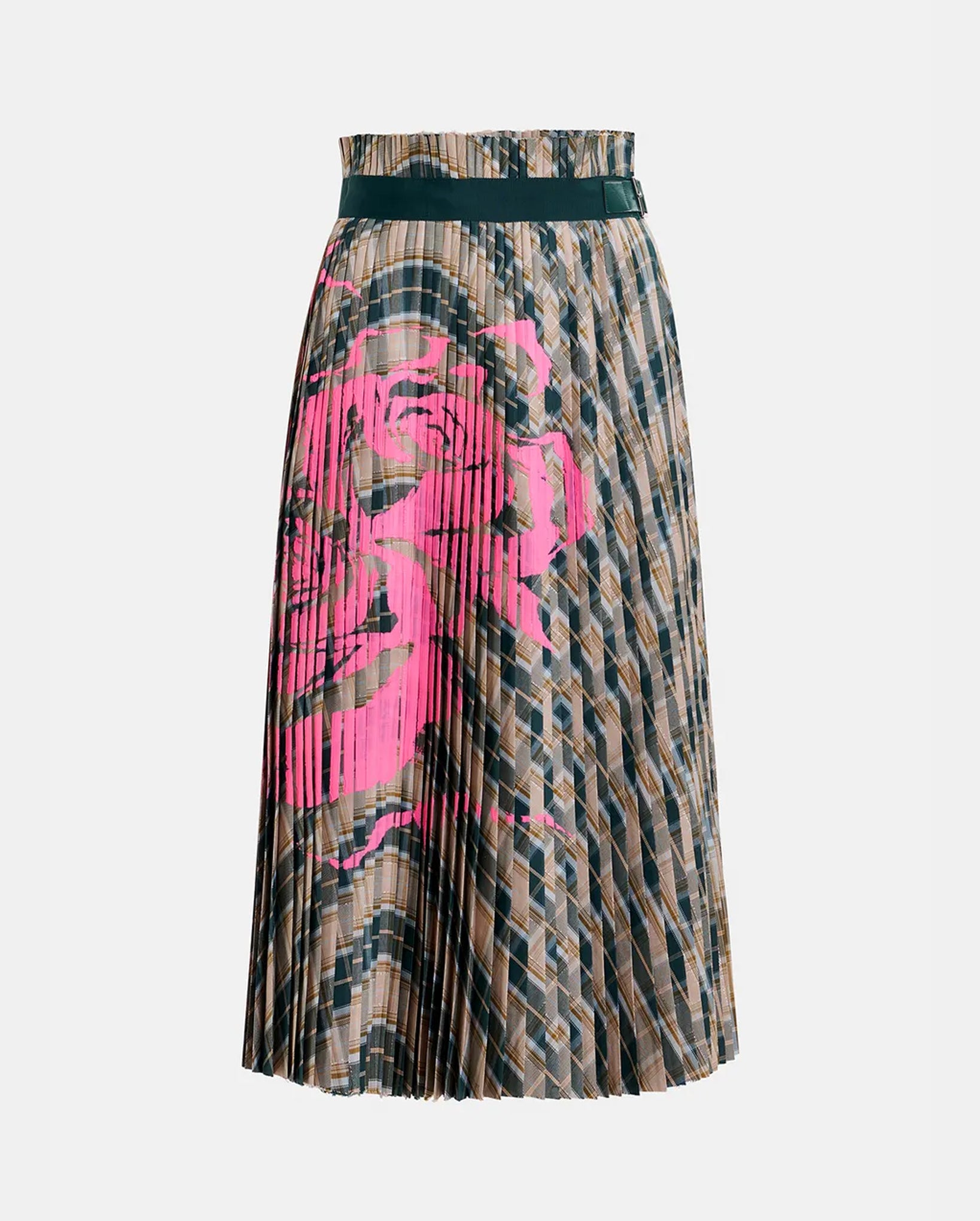 Checked Pleated Skirt With Floral Print