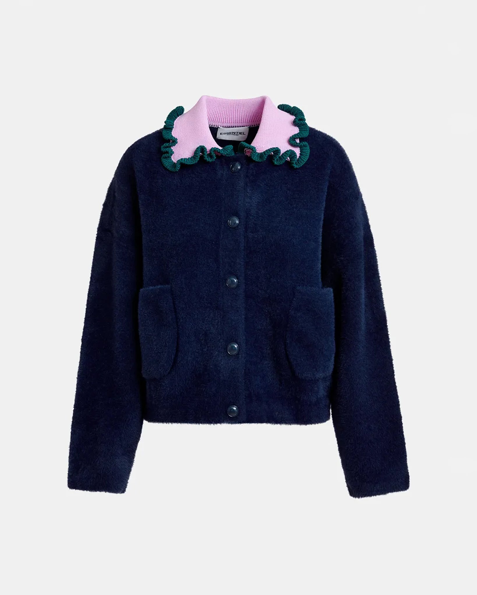 Cardigan With Contrasting Ruffle Collar (Dark Green/Navy/Purple)