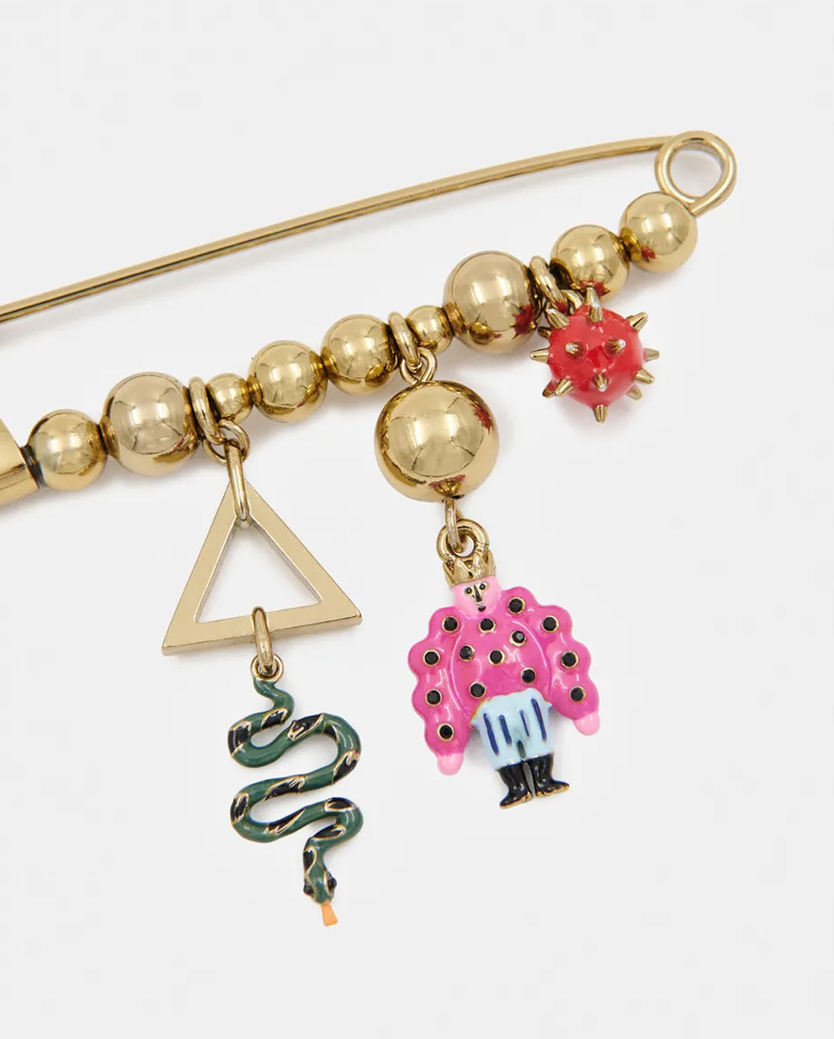 Brooch with Charm Embellishments (Gold/Multicolour)