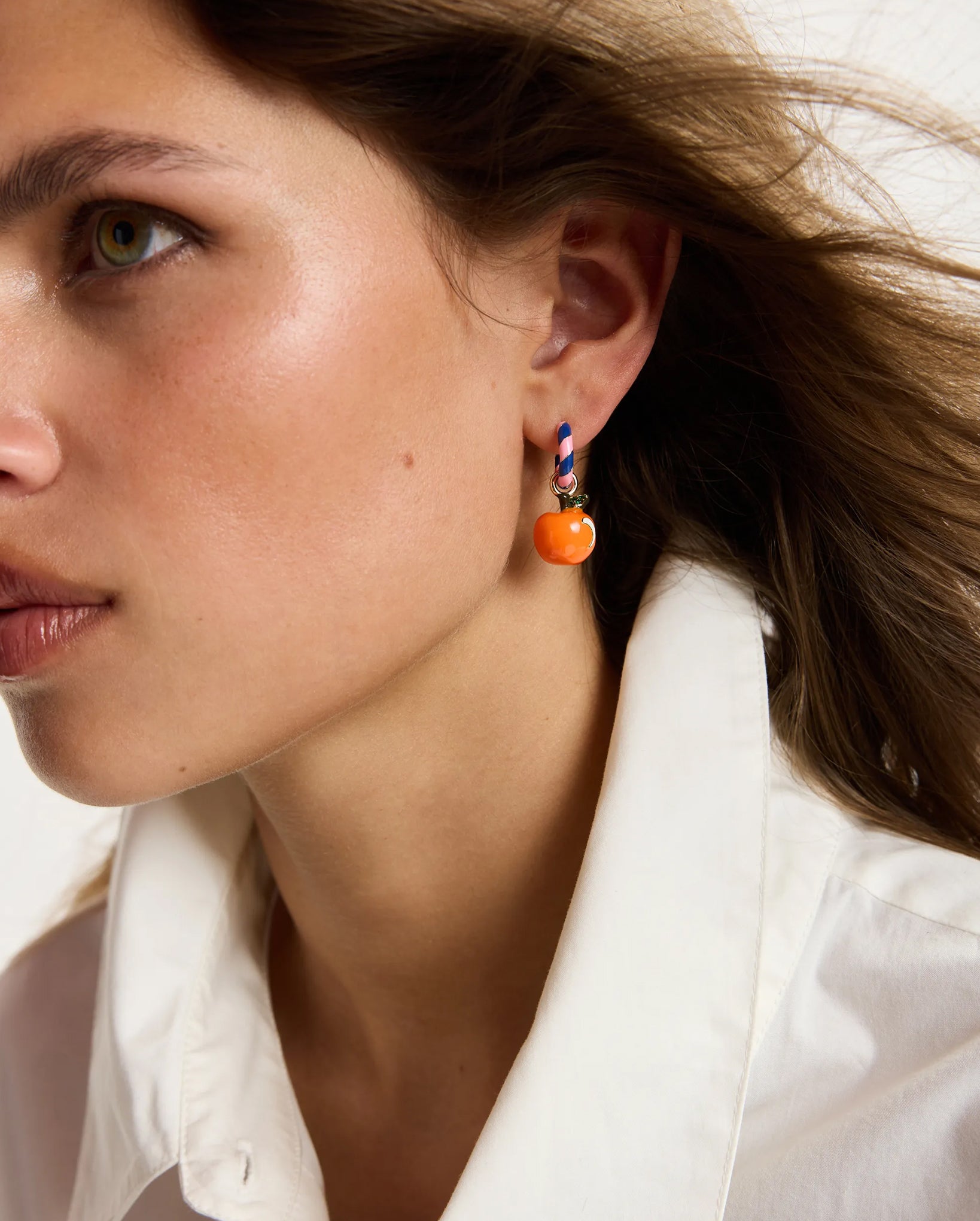 Hoop Earrings with Dog and Orange Pendants (Blue/Pink)