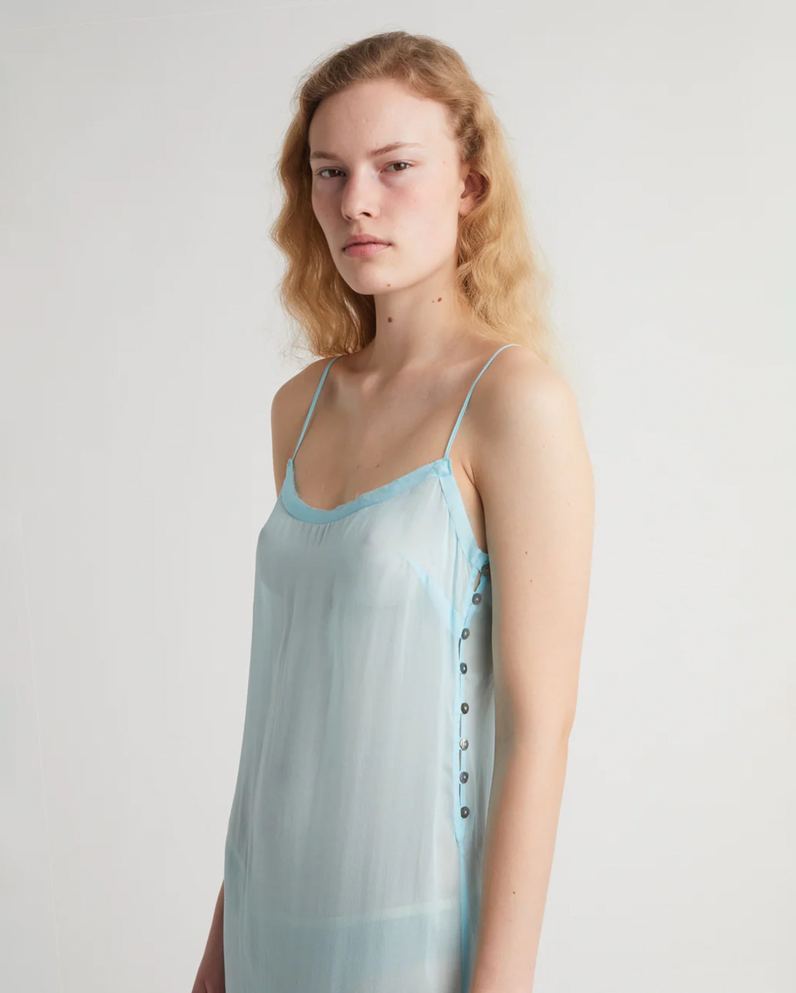 Enos Midi Silk Slip Dress (Blue)