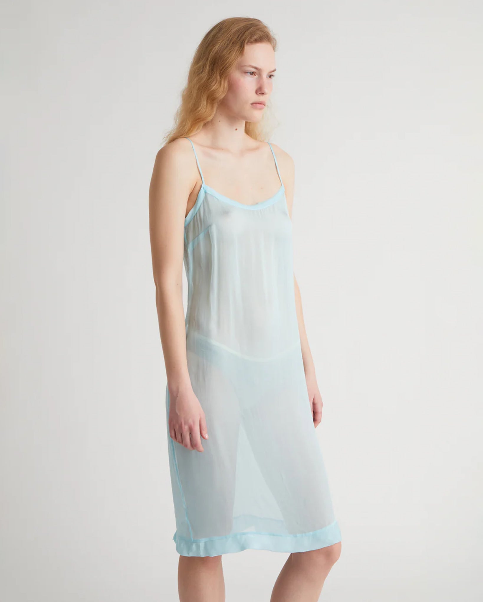 Enos Midi Silk Slip Dress (Blue)