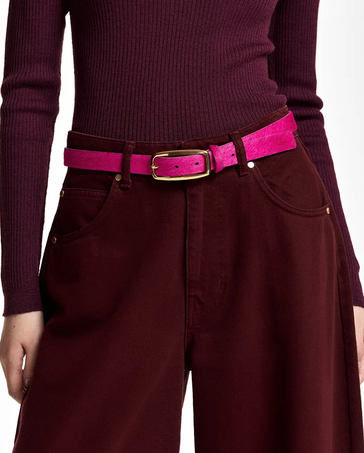 Textured Leather Belt (Gold/Pink)