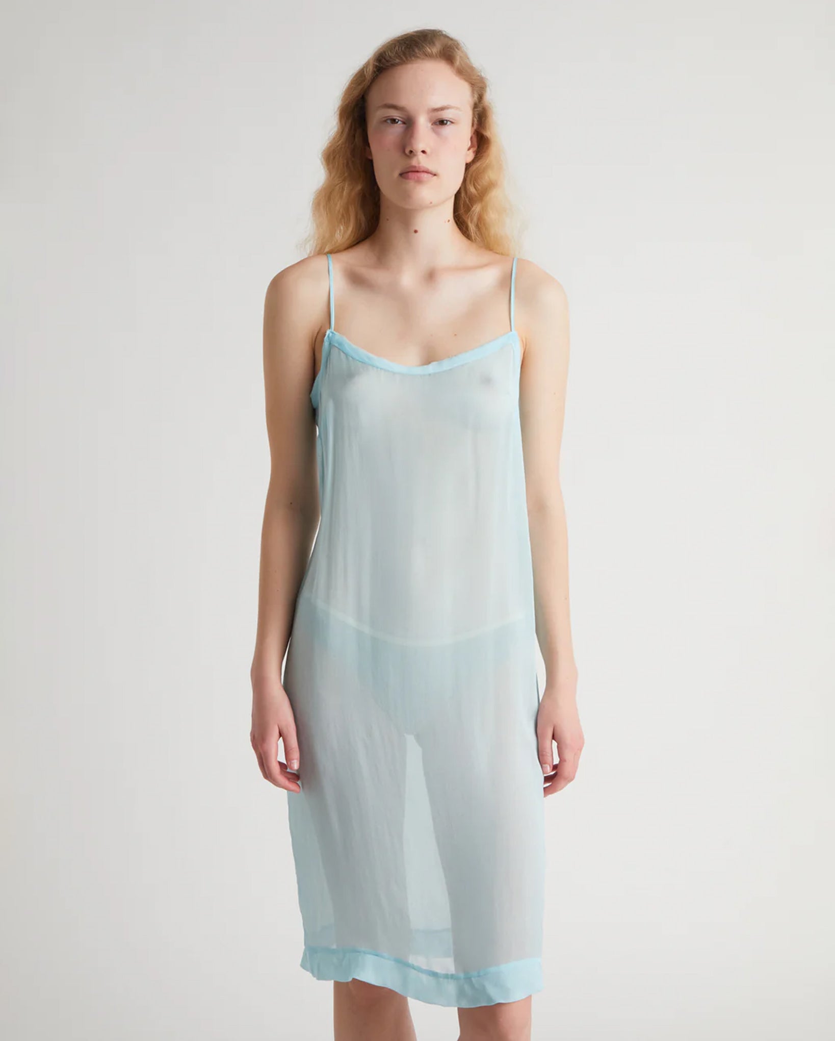 Enos Midi Silk Slip Dress (Blue)
