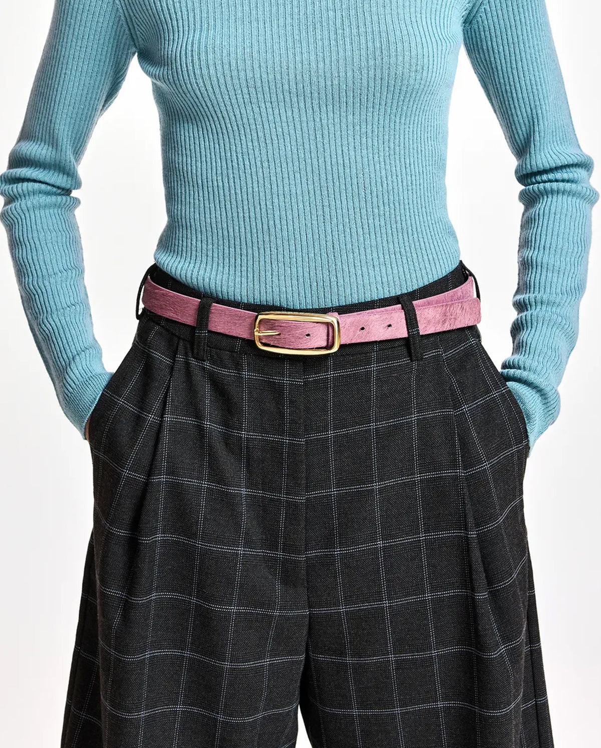 Textured Leather Belt (Gold/Mauve)